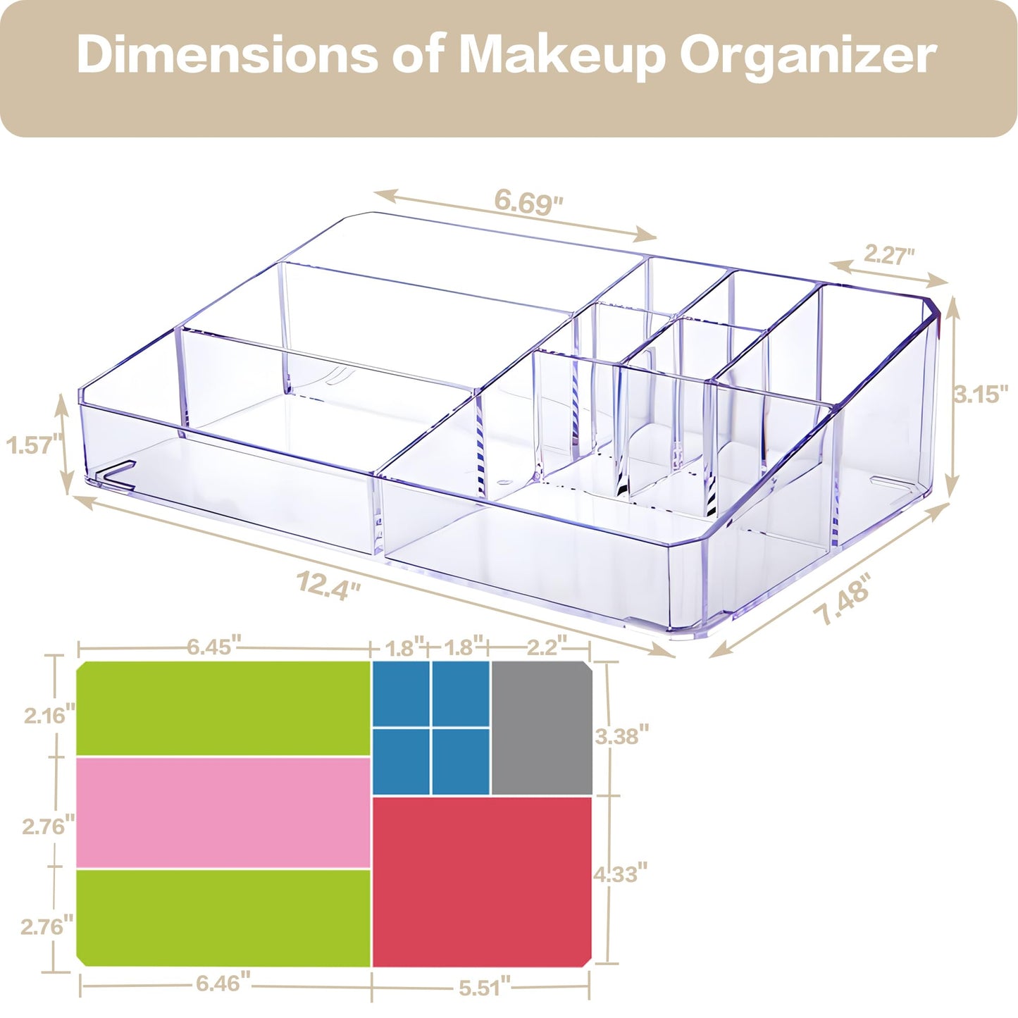 PeoTRIOL Clear Makeup Organizer, Makeup Brushes Storage Case, Cosmetic Display Case Tray, Tiered Skincare Organizer, Acrylic Lipstick Holder Countertop Desk Brush Organizer for Bedroom Vanity