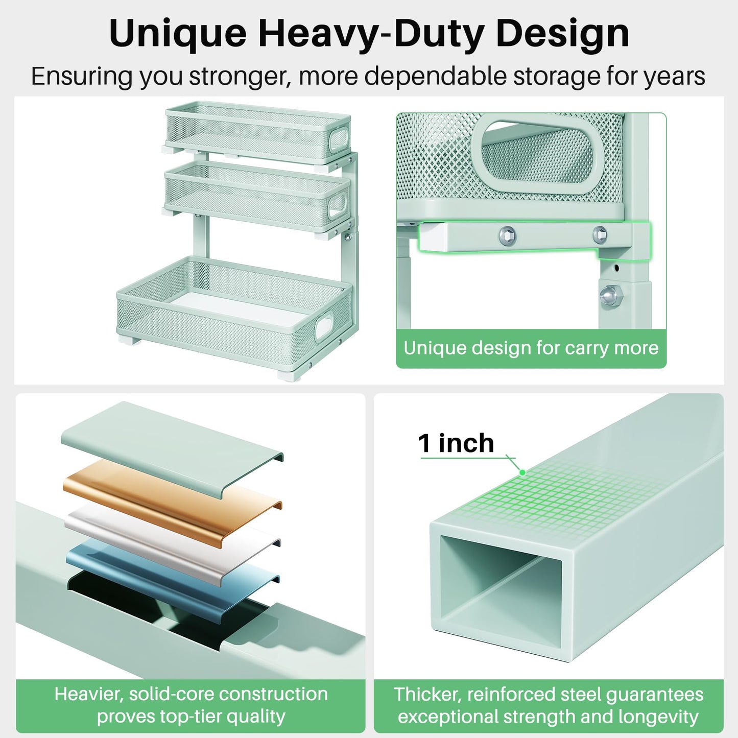 Under Sink Organizer, 2-Pack 3-Tier Height Adjustable Thickened Metal Pull out Cabinet Organizer Shelf, Slide out Storage Drawer Rack for Bathroom Kitchen Pantry Home Organization, LightBlue