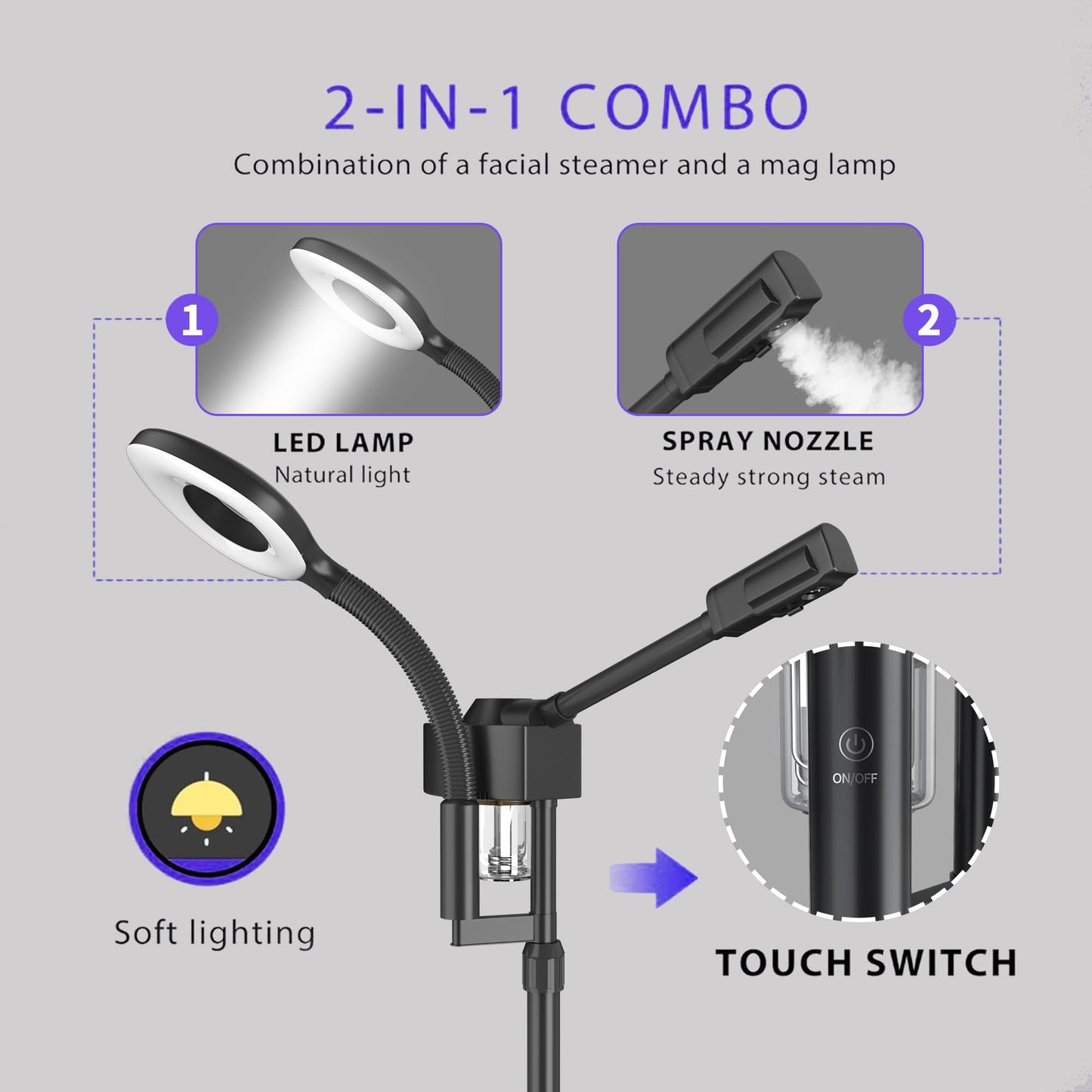 Facial Steamer with Magnifying Lamp, 2 in 1 Ozone Steamer for Face Professional, Professional Facial Steamer for Esthetician, Salon & Spa Face Beauty Equipment.