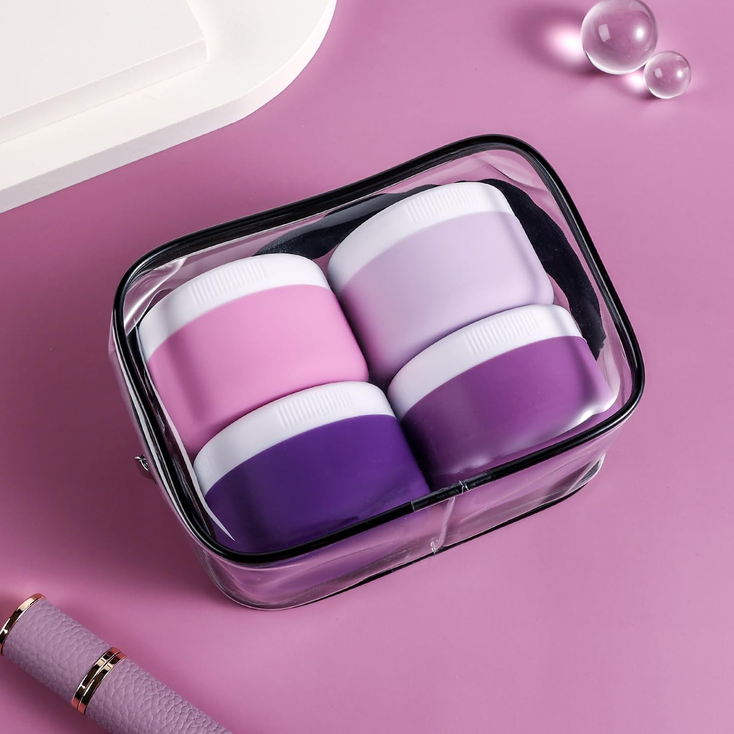 Kuangre Travel Containers for Toiletries, Silicone Cream Jars BPA-Free, Leak-proof 2oz Travel Size Containers, Portable Size Silicone Jars with Lid for Cosmetic Face Hand Body Cream (4 Pack)