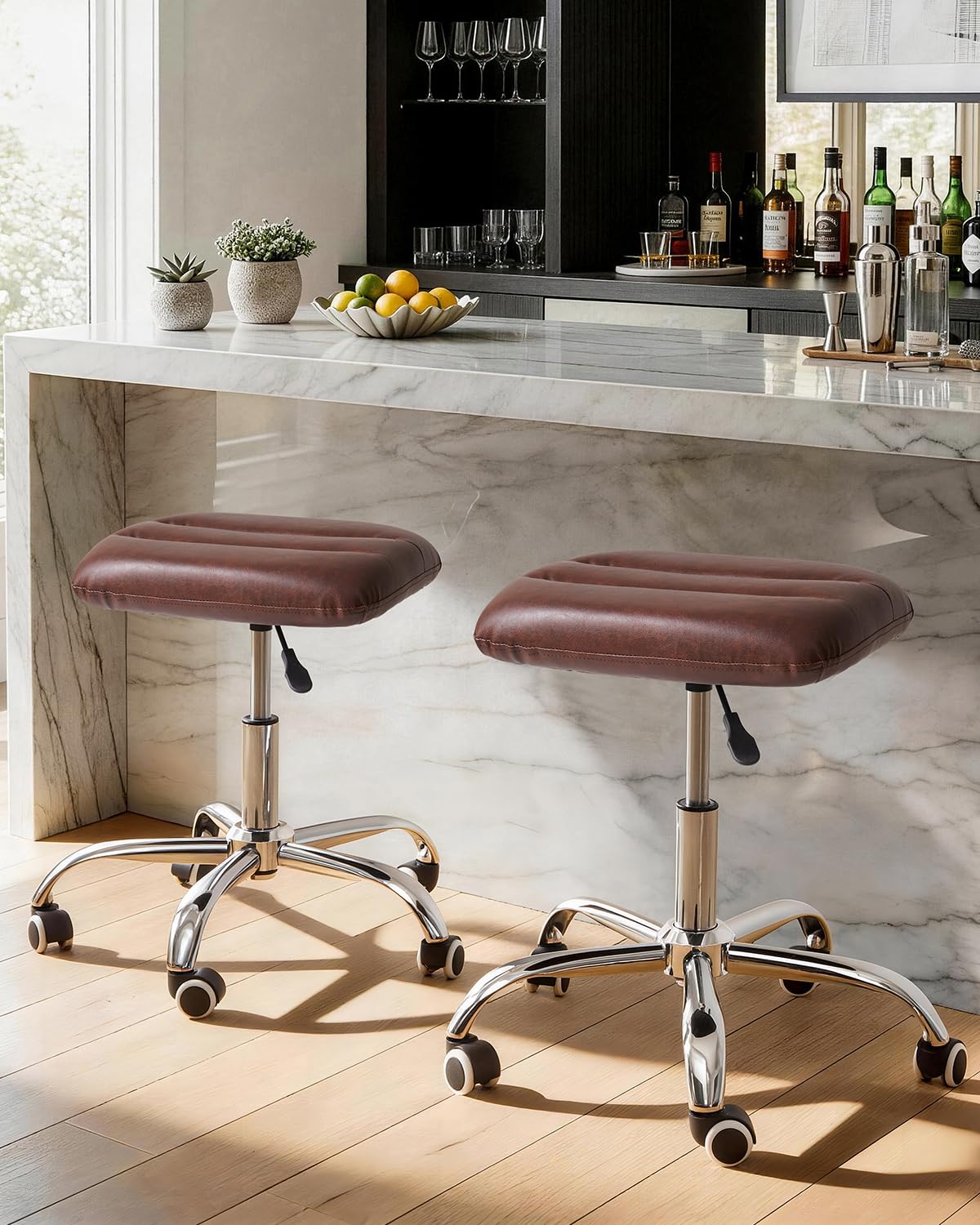 IBUYKE Adjustable Swivel Rolling Stool with Wheels, 18.5"-22.8" Multi-Purpose Vanity Chair for Massage, Tattoo, Barber, Pedicure, Nail Tech & Salon Use, Dark Brown WBD029Z