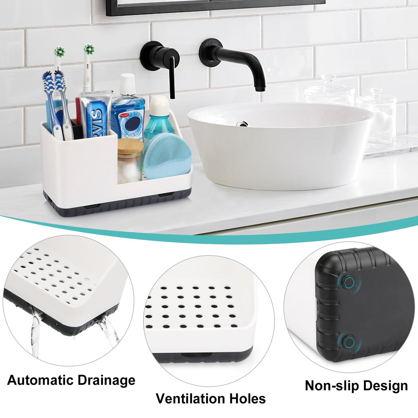 PARKMANI Bathroom Counter Organizer, Bathroom Organizers and Storage, Detachable Toothbrush Holders for Bathroom Vanity Sink Organizer (White)