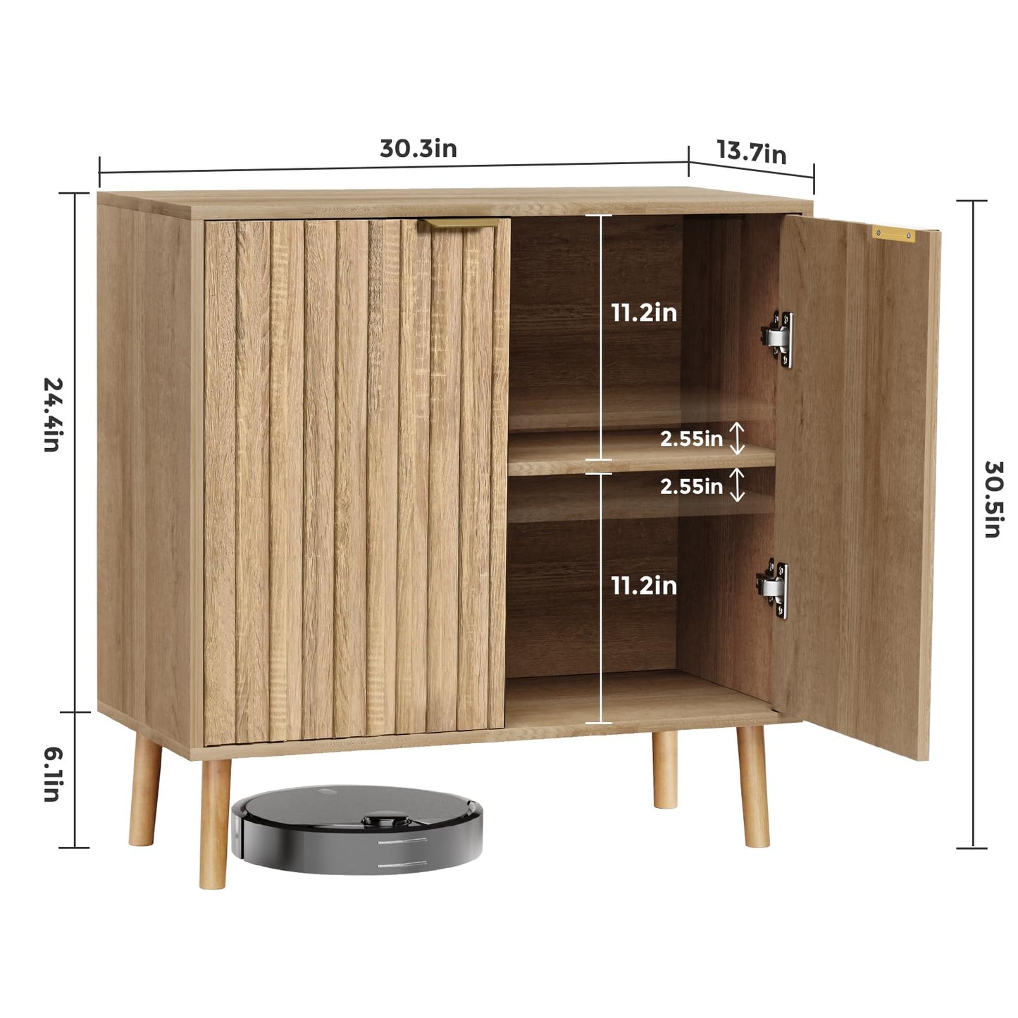 Vrullu Fluted Storage Cabinet, Free Standing Buffet, Wood Sideboard, Multifunctional Accent Storage for Living Room, Hallway, Entryway, Dining Room (1, Oak)