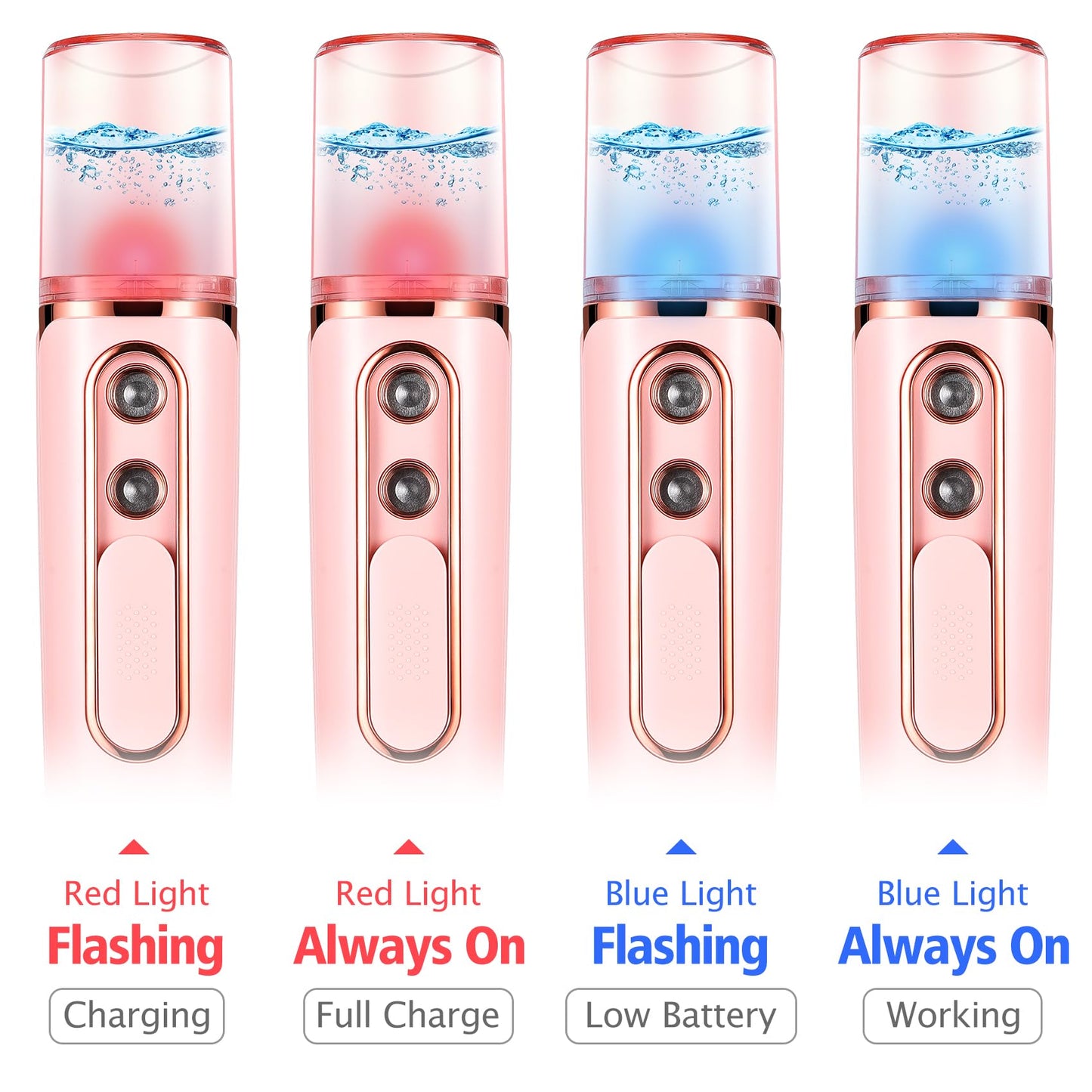 Nano Mister for Eyelash Extensions, Portable Facial Mist Sprayer with 2 Nozzles, 30ml Water Tank - USB Rechargeable Handheld Face Atomizer for Makeup and Skin Hydration - Pink