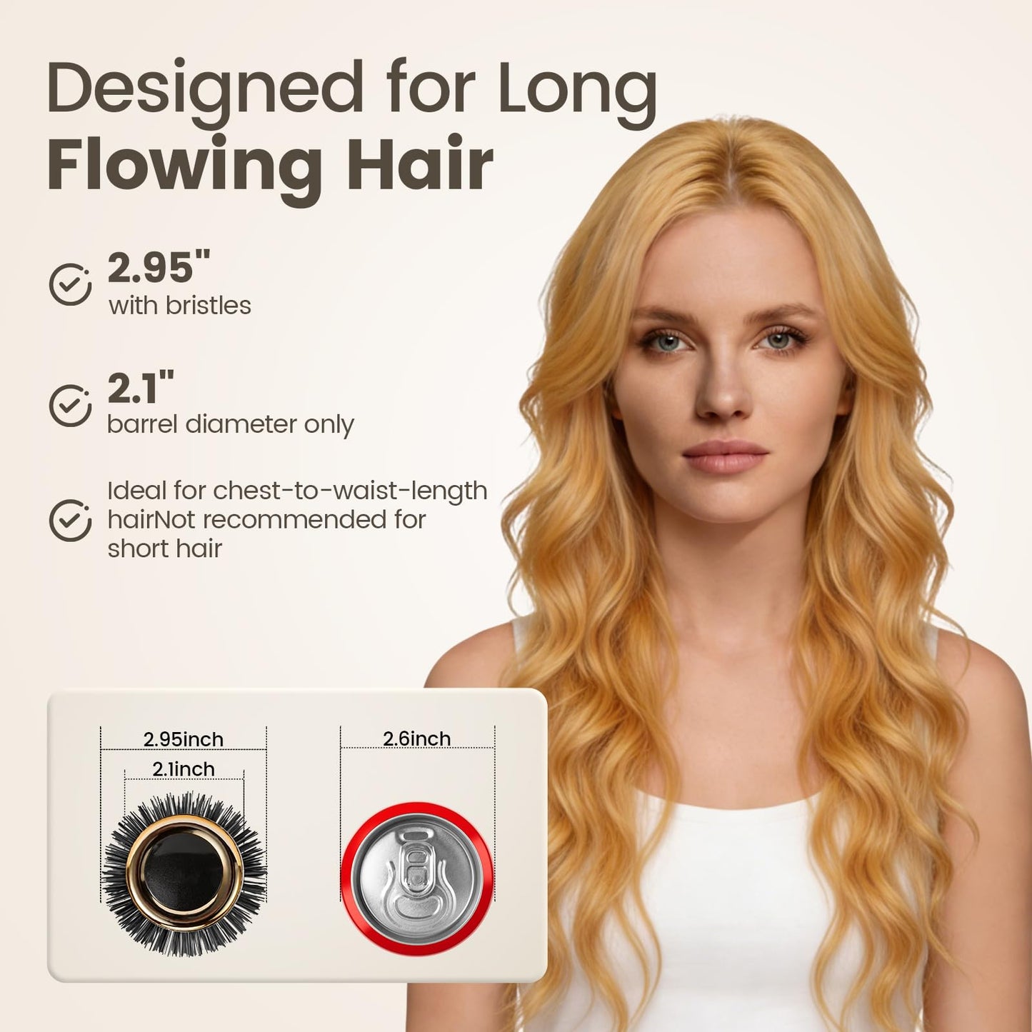Large Round Brush for Blow Drying, Aluminum Round Hair Brushes for Women, Roller Brush for Blow Drying and Styling, Gold, For Curly and Straight-2 Inch Barrel, 2.95 Inch with Bristles