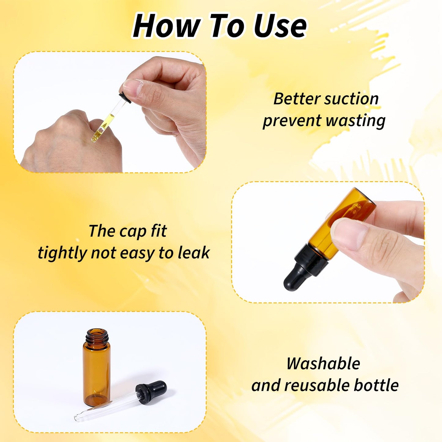 100 PCS Mini Glass Dropping Bottles Bulk Essential Oil Dropper Bottles Amber Empty Sample Vials with Black Cap Tiny Storage Jars with Dropper for Perfumes Cosmetic Liquid Aromatherapy Lab (5 ml)