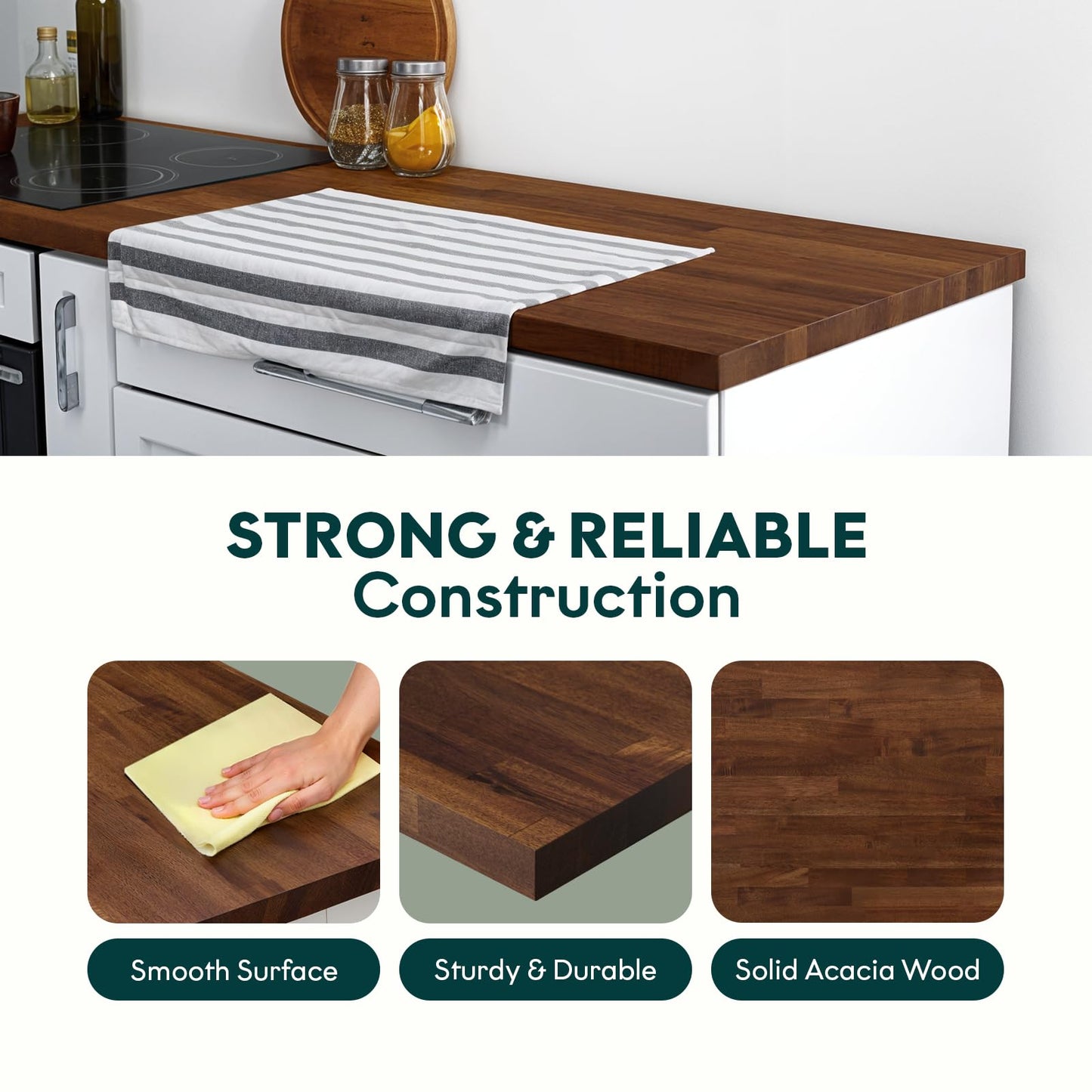 Bme Acacia Butcher Block Countertop, Wood Table Top, Butcher Block Desk Table Top for DIY Kitchen Island, Washer Dryer, or Workstation – Walnut – 48"L x 30"W x 1.5"Th