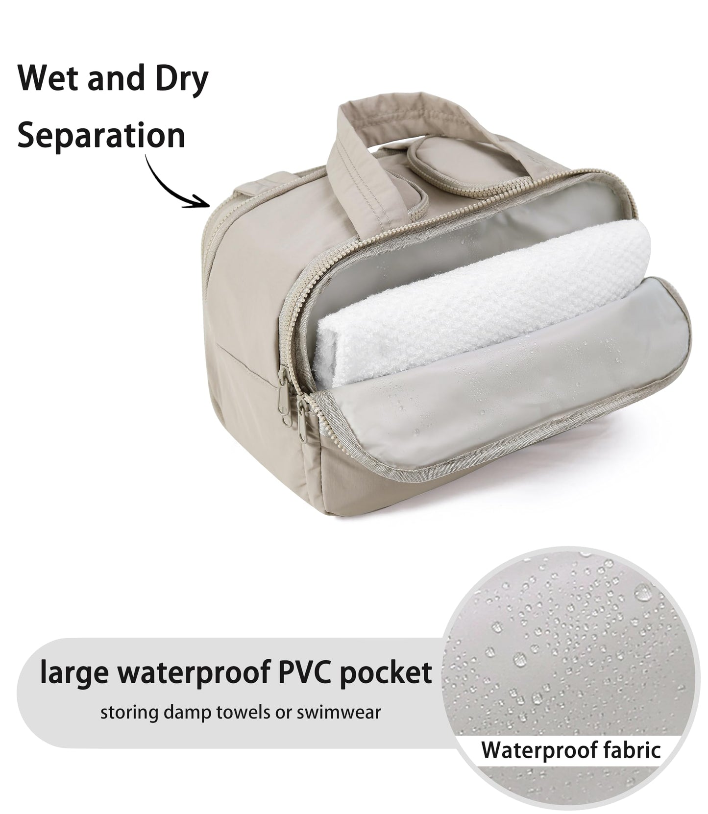 BUZFOWU Travel Toiletry Bag for Women, Large Wide-open Puffy Cosmetic Makeup Bag with Wet-Dry Separation, Multi-Pocket Organizer with Carry Handle for Toiletries, Cosmetics, Essentials, Camel