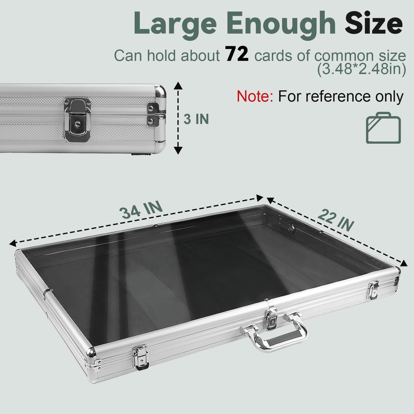 34 in X 22 in Silver Card Show Display Case Large Aluminum, Trading Card Display Case Suitable for Sports Card/TCG/Jewelry Collection, 1-Year Coverage