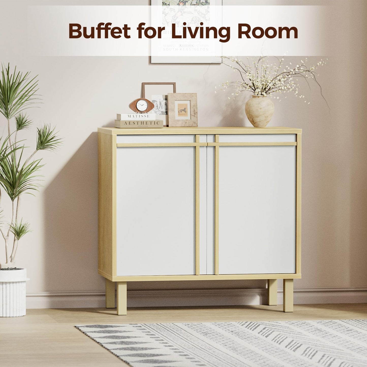 Scoctcoc 30 inch Sideboard Buffet Cabinet, Modern Credenza with 2 Doors & Adjustable Shelf, Small Coffee Bar Storage for Kitchen, Entryway
