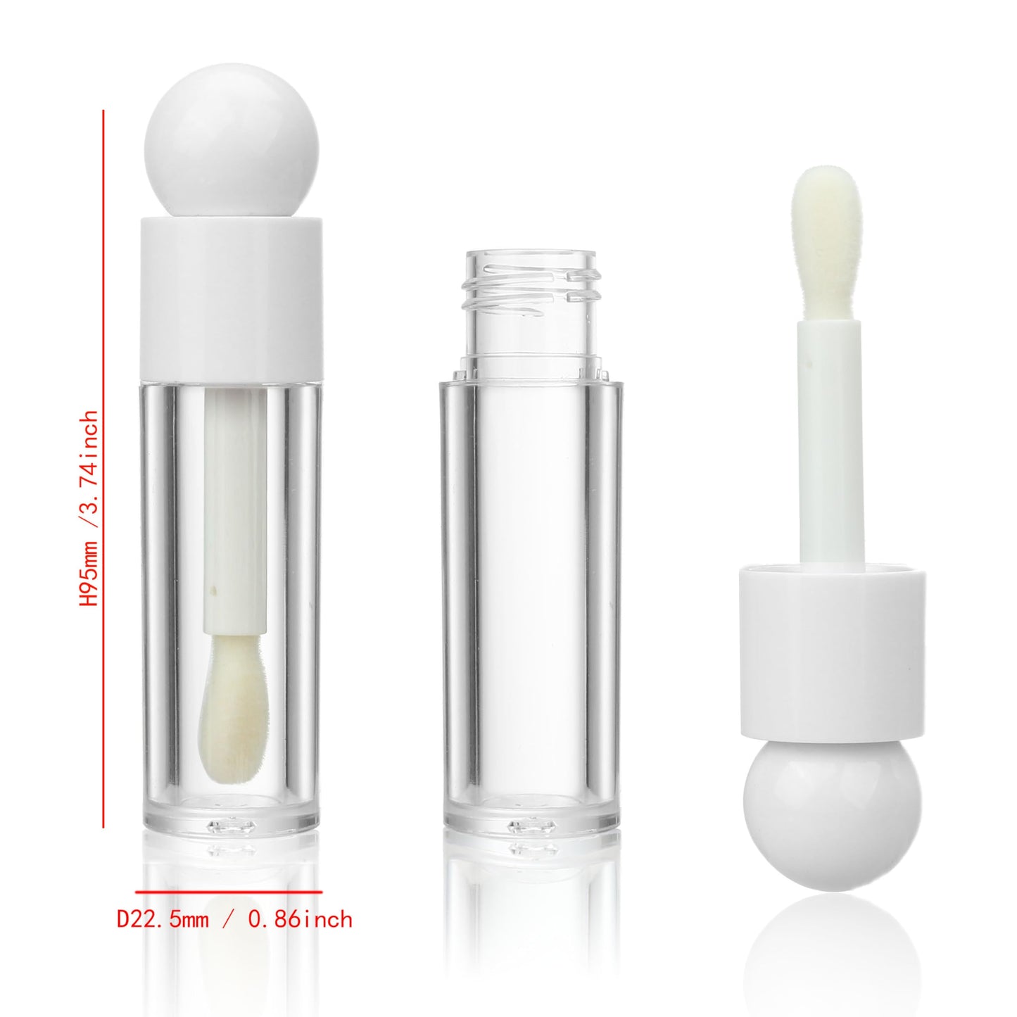 COSIDEA 16pcs 6ml 0.2oz Round White empty lip gloss tubes with large wand for DIY Ball shape lipgloss containers