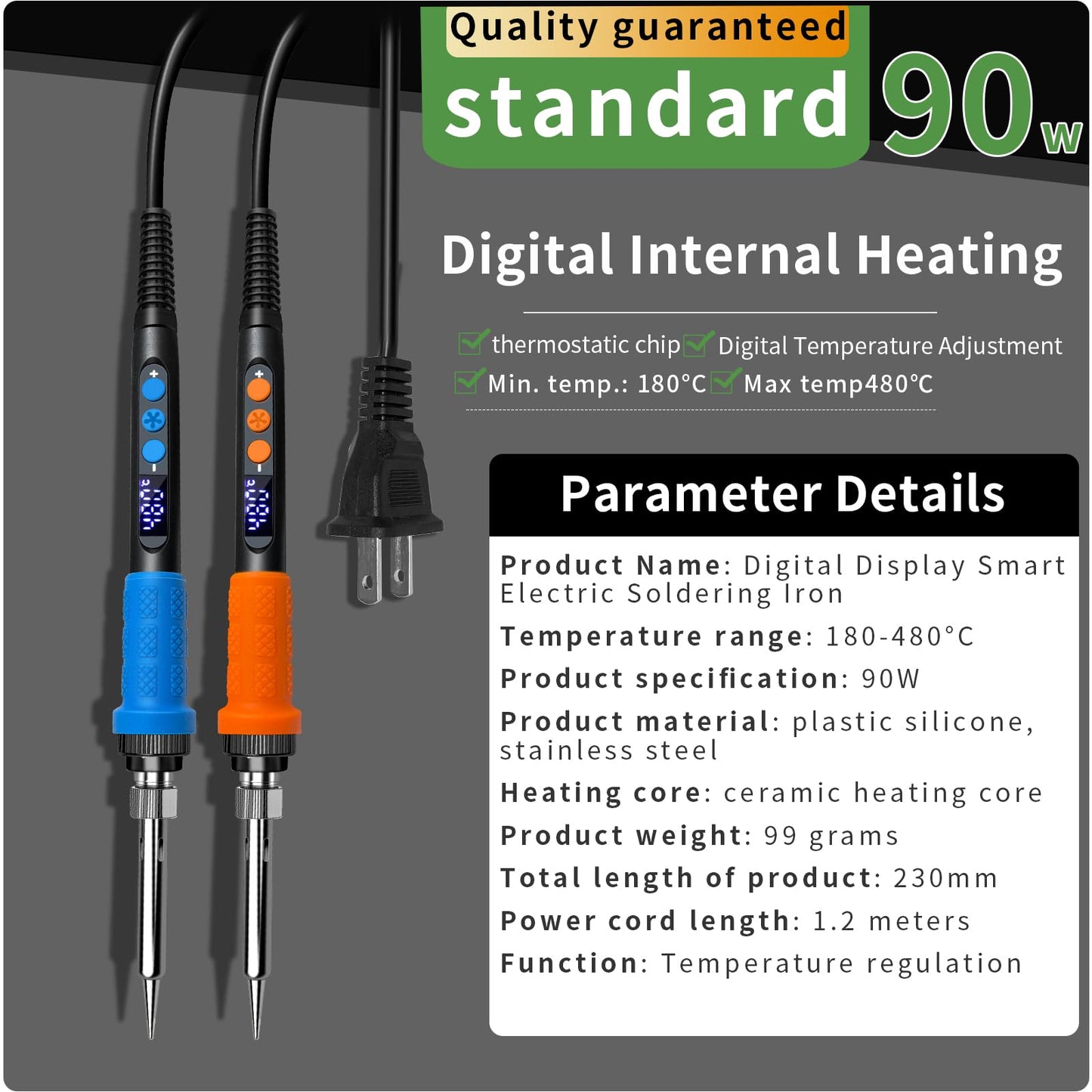 FUMEIYI 909A 90W Blue Soldering Iron Kit with LED Display & Ceramic Heater, Adjustable Temperature Digital Soldering Tool, Includes Tips, Solder Wire, Stand, Desoldering Wick, Flux Paste