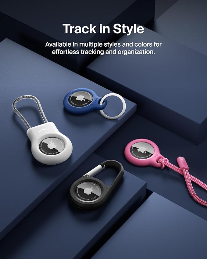 Belkin Apple AirTag Secure Holders with Key Ring - Durable, Scratch-Resistant Case with Open Face & Raised Edges - Protective AirTag Keychain Accessory for Keys, Pets, Luggage, & More - 2-Pack White
