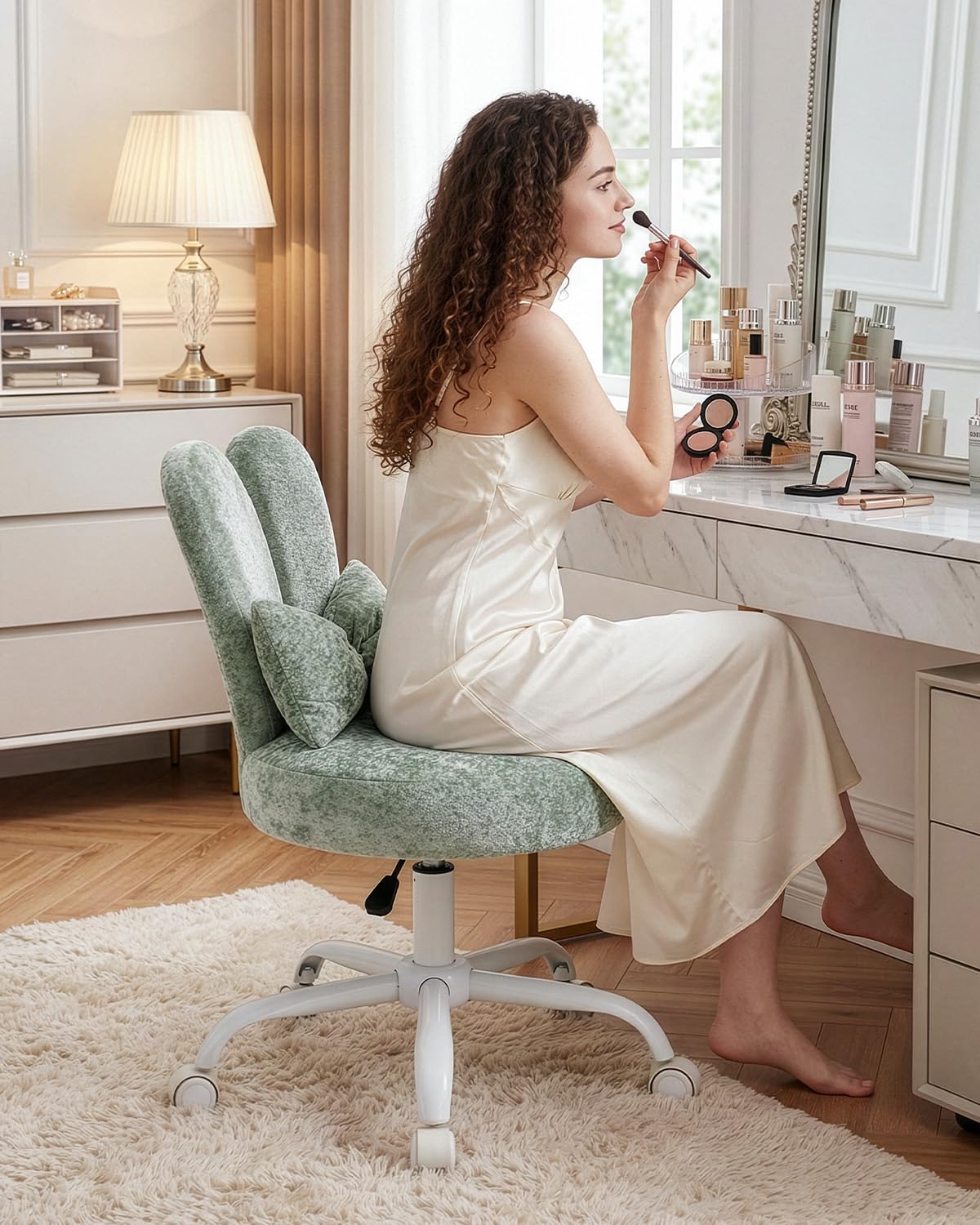 Karl home Velvet Vanity Chair, Creamy Green