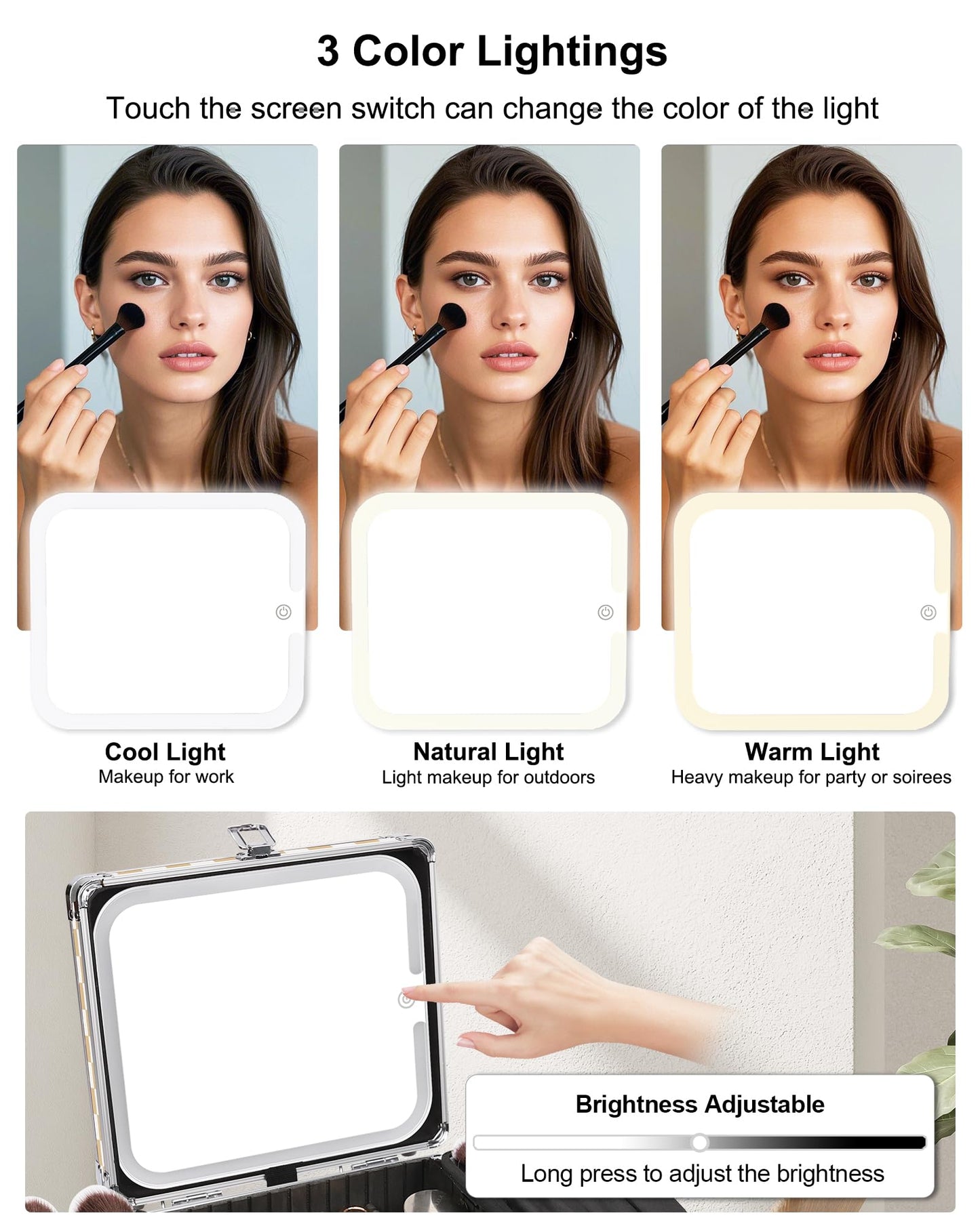 Relavel Makeup Bag with LED Mirror, Makeup Box Travel Train Case with Lighted Mirror & Adjustable Dividers, Cosmetic Brush Organizer Storage for Makeup Artists Gifts for Women and Girls (Plaid, Small)