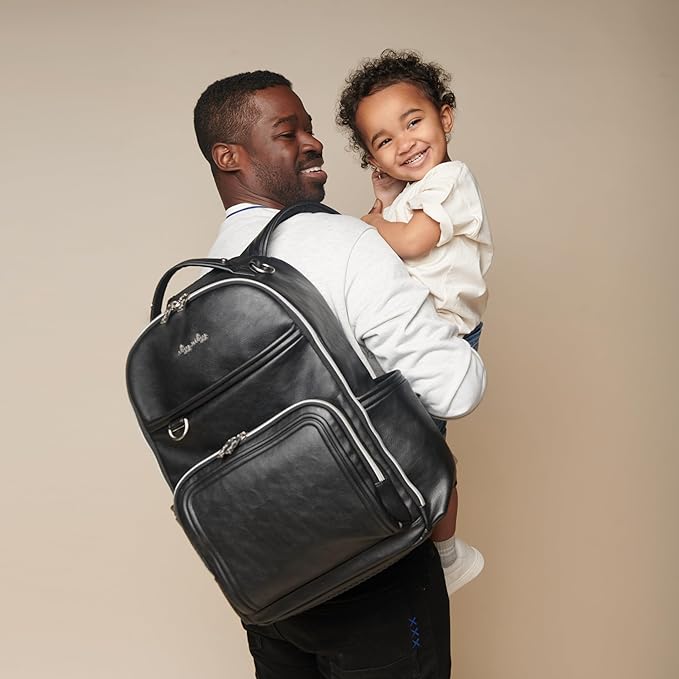 Itzy Ritzy Diaper Bag Backpack – Large Capacity Boss Plus Baby Backpack Diaper Bag Featuring 19 Pockets, Changing Pad, Stroller Clips, and Comfortable Straps (Black with Silver Hardware)