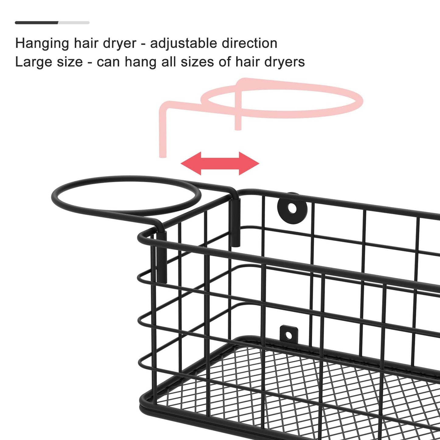 Wall-Mounted Hair Dryer Holder Styling Tool Organizer 4-Shelf Storage Wire Basket with Hook Heat Safe Rack for Hair-Straighteners,Curling Wands,Flat Iron,Perfume,Cabinet Door Bathroom Kitchen