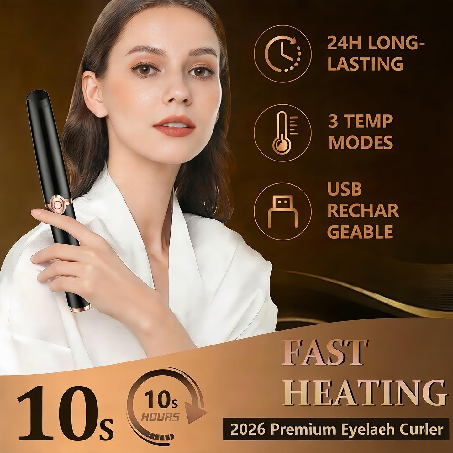 Heated Eyelash Curler - 2-in-1 Clip-Type Design, 3 Temperature Modes, USB Rechargeable Electric Eyelash Curler, Natural Curling 24H Long-Lasting Curl, Gift for Women & Girls, Shiny Black B