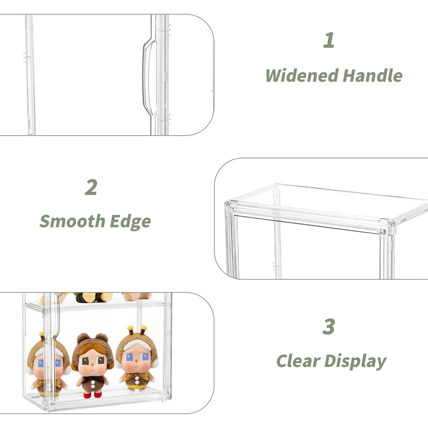 Acrylic Display Case for Collectibles 3 Tier Wall-Mounted Display Case with 2 Movable Plates Clear Display Cases for Figures with Magnetic Door Tall Display Box, 2 Pack