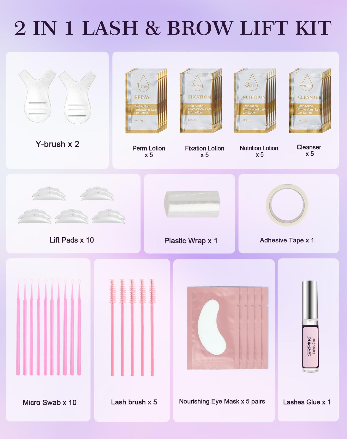 Lash Lift Kit, Eyelash Perm Kit, 5 Sets Lash Perm Kit Eyelash Lift Kit, Eyebrow Lamination Easy for Beginner, Professional Eyelash Curling Lash Extension Set, Home Achieve Semi-Permanent Curling