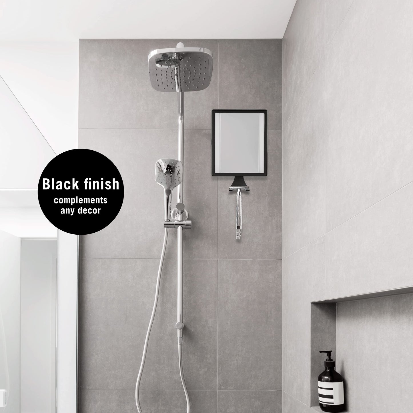 ConairMan Lighted Mirror, Fogless Mirror for Shower with 2X Magnification, Shower Mirror Fogless for Shaving, Battery Operated in Glossy Black, 7.3"L x 5"W