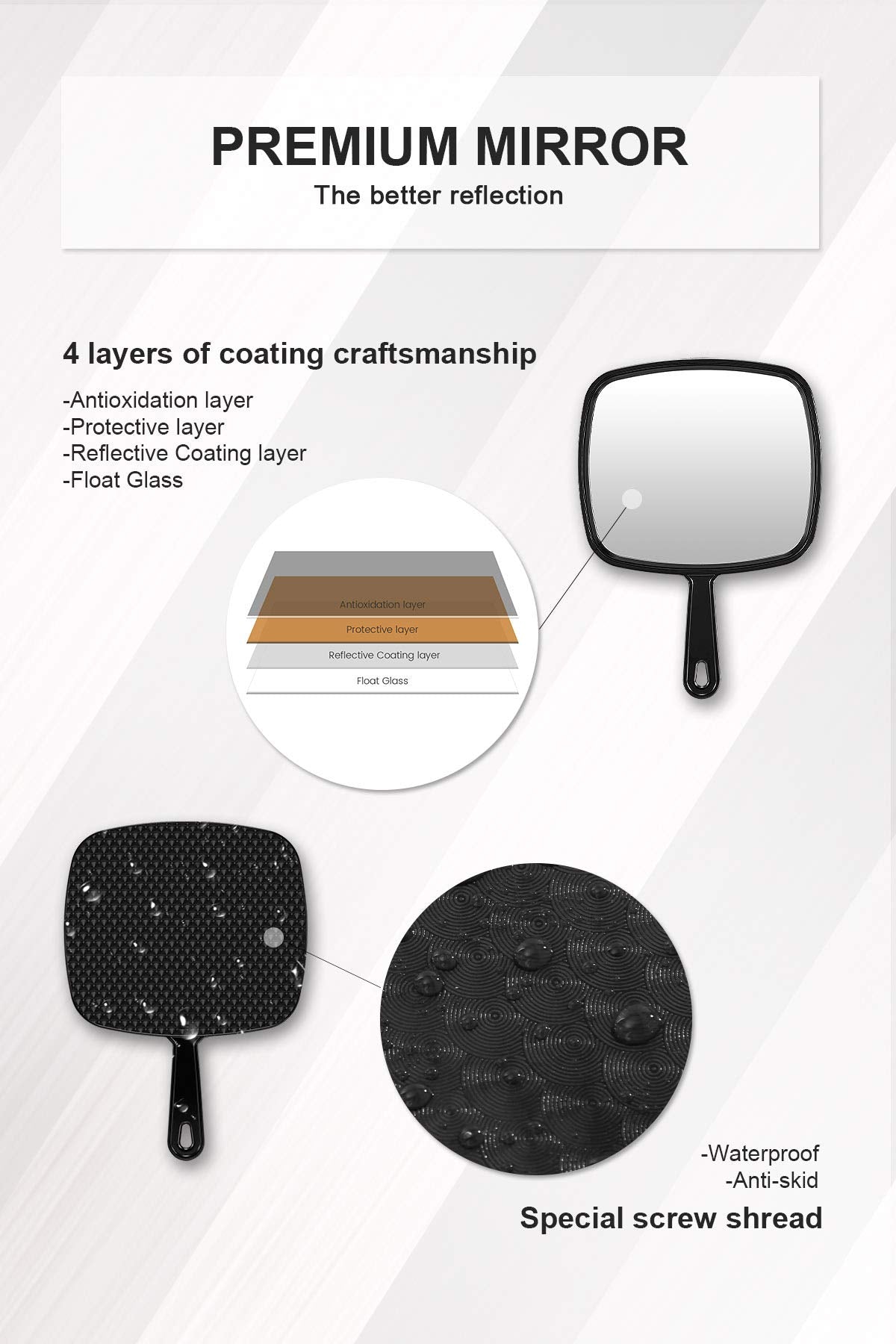 MIRRORNOVA 12.6"L x 9"W Hand Mirror, Handheld Mirror with Handle for Salon, 3pcs