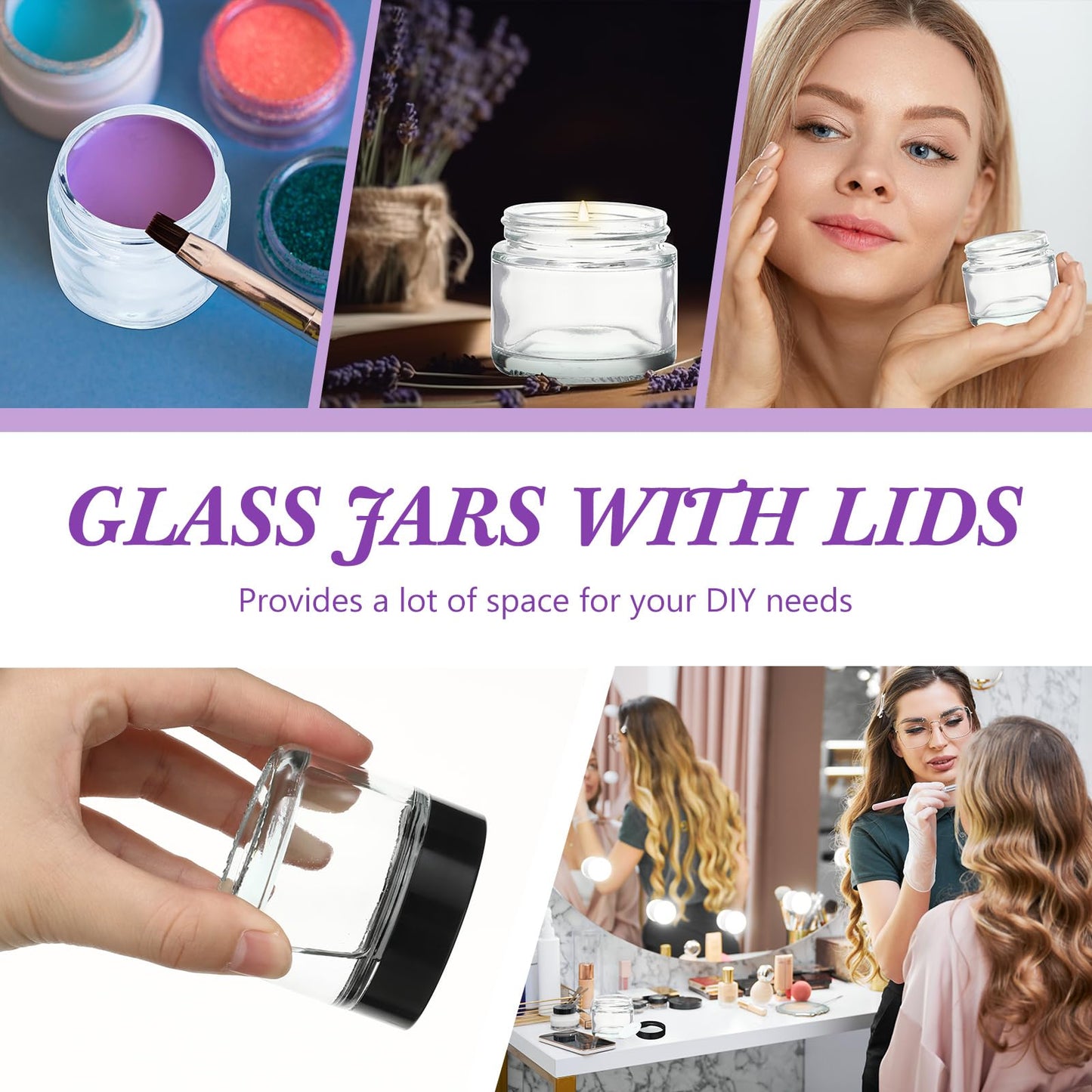 12 Pcs 2 oz Clear Glass Jars with Black Lids Leakproof Round Airtight Jars Empty Cosmetic Jars with Inner Liners Lid for Candle Making Storing Lotions Spice Powder Liquid Sample Makeup (Black,clear)