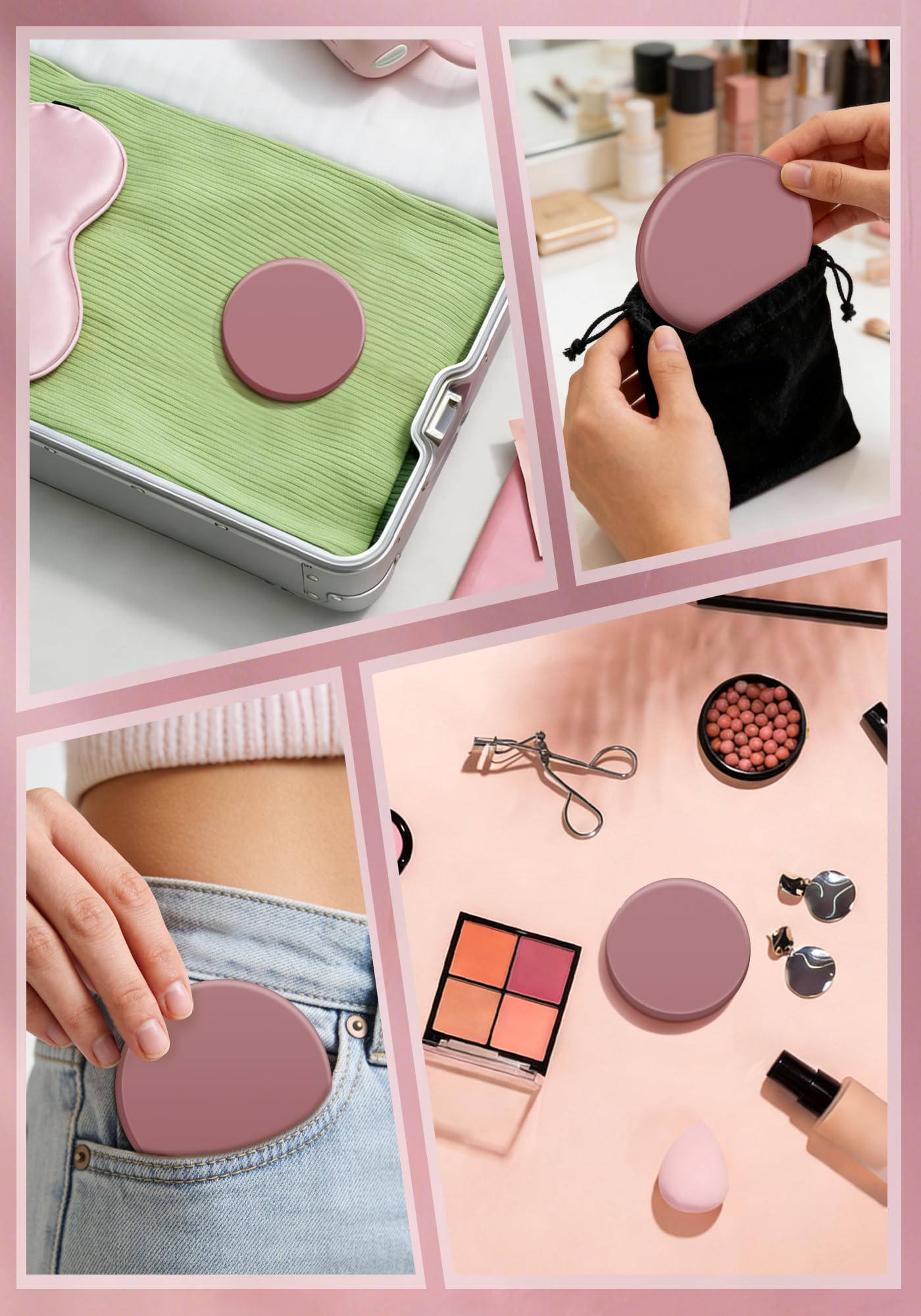 SisKokoro Compact Mirror with Light, Rechargeable 40X Magnifying Mirror with 3 Lighting Modes & Dimmable Brightness, Portable Travel Makeup Mirror; Essentials for Travel, Pocket, Purse Gifts Rose