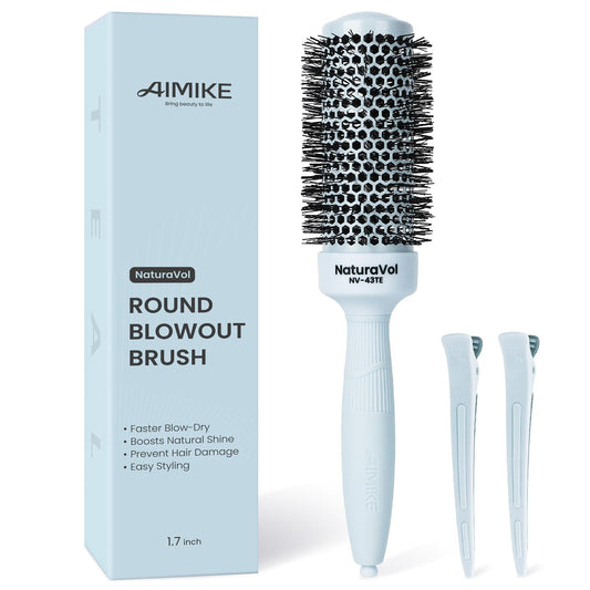 AIMIKE NaturaVol Round Brush for Blow Out,Nano Thermal Ceramic-Coated Round Hair Brush for Fine Hair,Fast Blow Dry for Smooth Salon-Style Finish at Home,Adds Volume,Teal (1.7"Barrel,2.5"with Bristles)