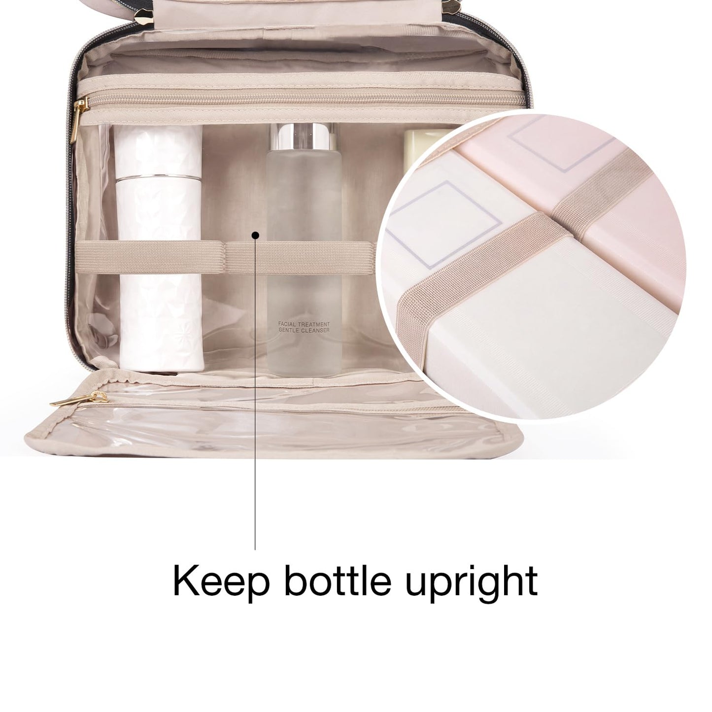 BAGSMART Toiletry Bag Travel Bag with Hanging Hook, Water-resistant Makeup Cosmetic Bag Travel Organizer for Accessories, Shampoo, Full-size Container, Toiletries (Brownstone Yellow, Large)