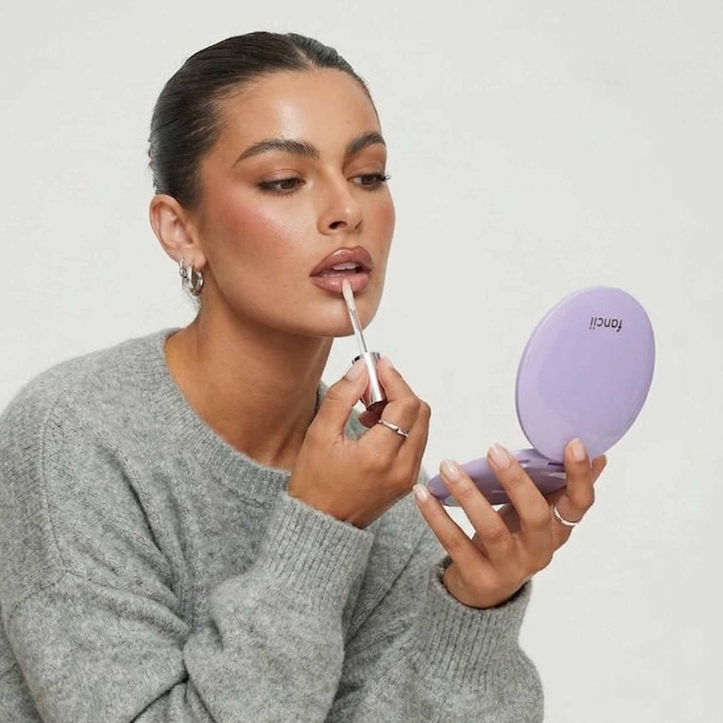 Fancii Mini Taylor Compact Magnifying Mirror with LED Light, 10x/1x, Rechargeable, 3 Light Settings, Dimmable - Small Lighted Travel Handheld Mirror for Pocket, Handbag, Purse, 2-Sided (Lilac Bliss)