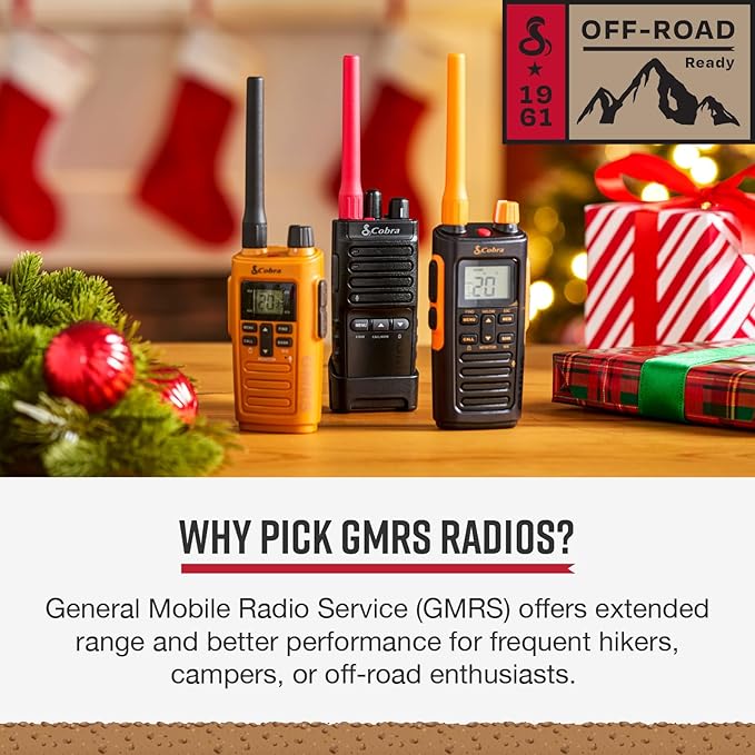 Cobra TrailBlazer 450 GMRS Radio (2-Pack) – IP54 Weather Resistant, 16hr Battery, 2.5W Long Range Walkie Talkies, Large LCD Display, NOAA, Programmable Software, Removable Antenna, Repeater Capable