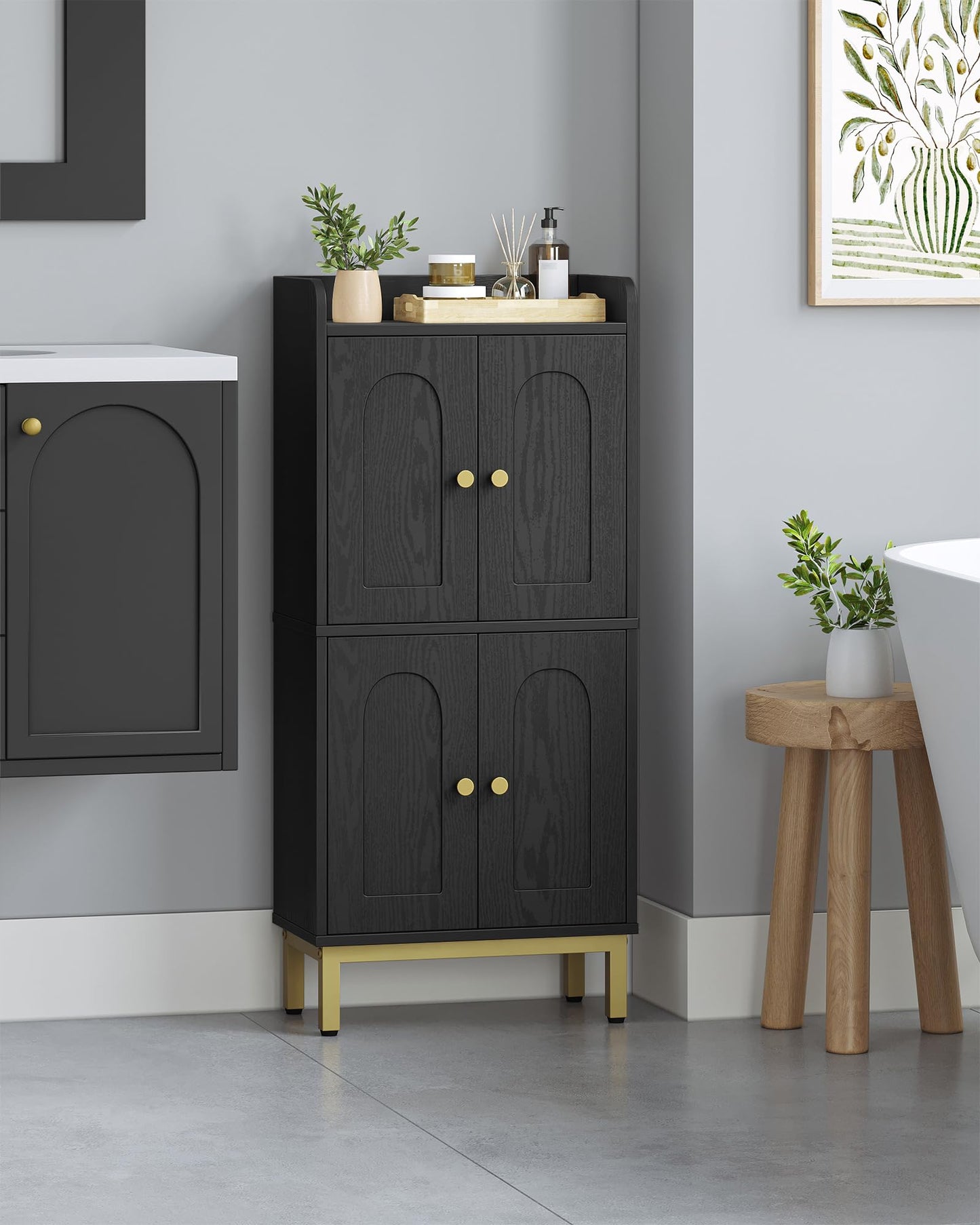Hzuaneri Bathroom Cabinet, Small Storage Cabinet with 4 Doors, Bathroom Organizers and Storage Cabinets with Adjustable Feet. Cabinets Freestanding for Living Room, Kitchen, 7.1"D x 14.6"W x 32.7"H