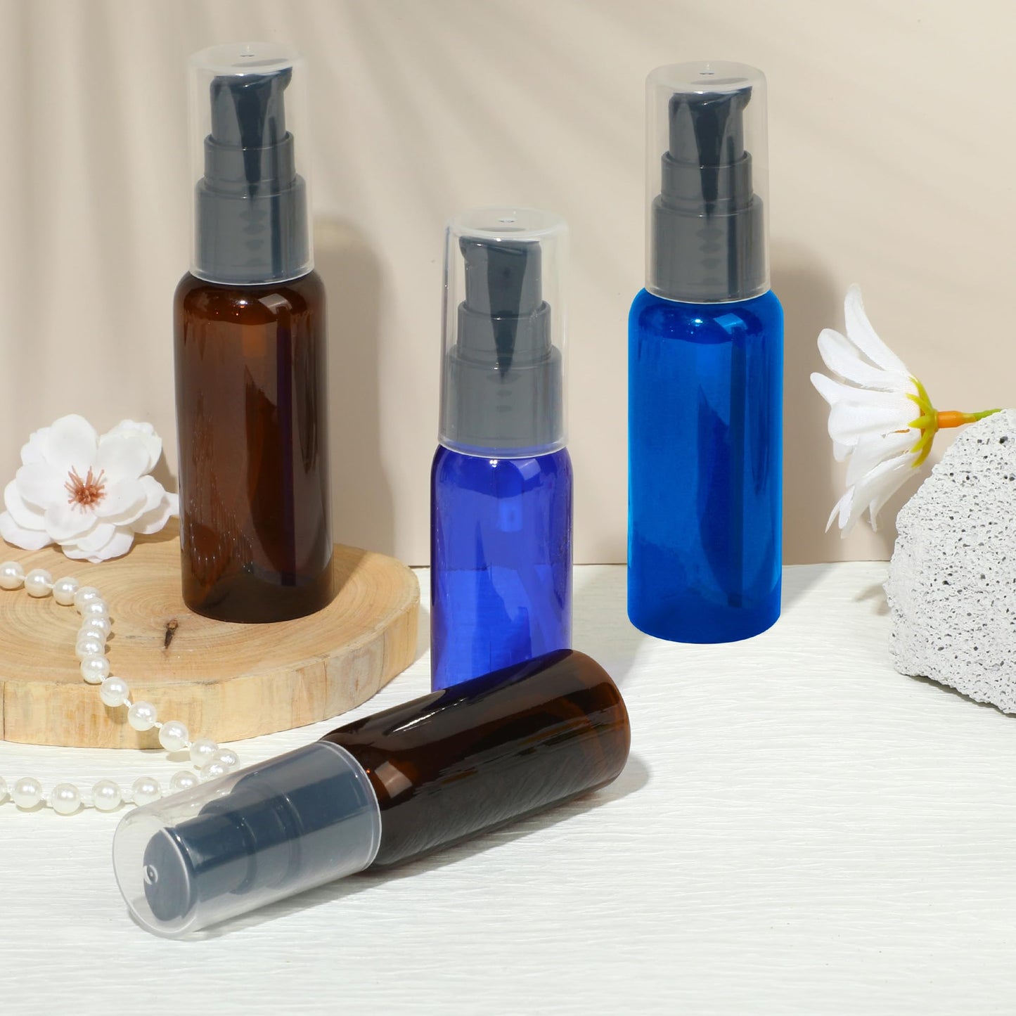VIDELLY 10 Pieces Travel Bottles Pump Bottles Dispenser 2oz/50ml Plastic Lotion Pump Bottle Clear Travel Toiletry Bottle Empty Spray Bottle with Black Cap for Lotion Cream Essential Oil(Brown)