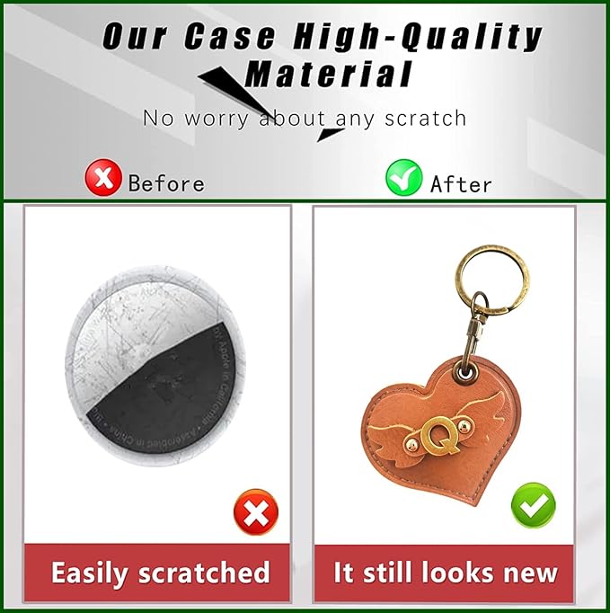 Initial Letter Leather Alphabet Keychain Holder Case Compatible with AirTag,Cute Protective Air Tag Cover with Bronze Keyring,Anti-Scratch Finder GPS Tracker Case for Pets Keys Wallet Luggage(Q)