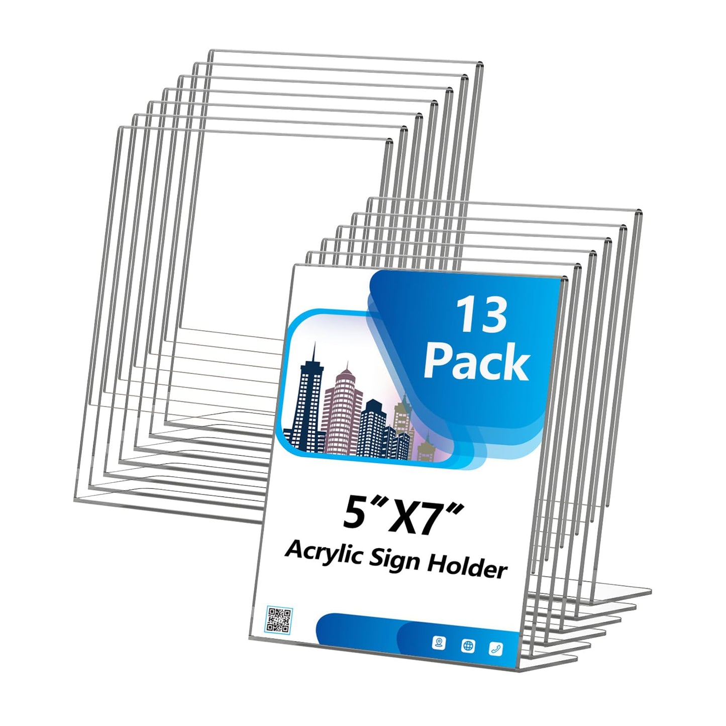 Acrylic Sign Holder 5x7 Inches, 13 Pack Clear Plastic Table Flyer Display Stand, L-Shape Vertical Menu Paper Holder Stand, Clear Picture Photo Flyer Display Stand for Restaurants, Store Fair,Office