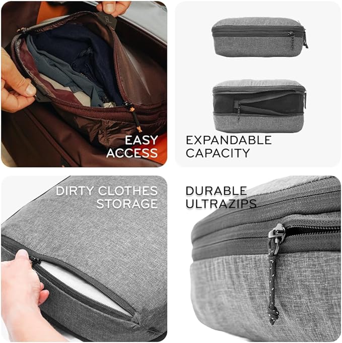 Peak Design Packing Cube, Charcoal, Weatherproof Luggage Cube with Dual Compartment Organization, Expansion and Compression, Zipper Opening, Travel Organizer for Men and Women, Size M