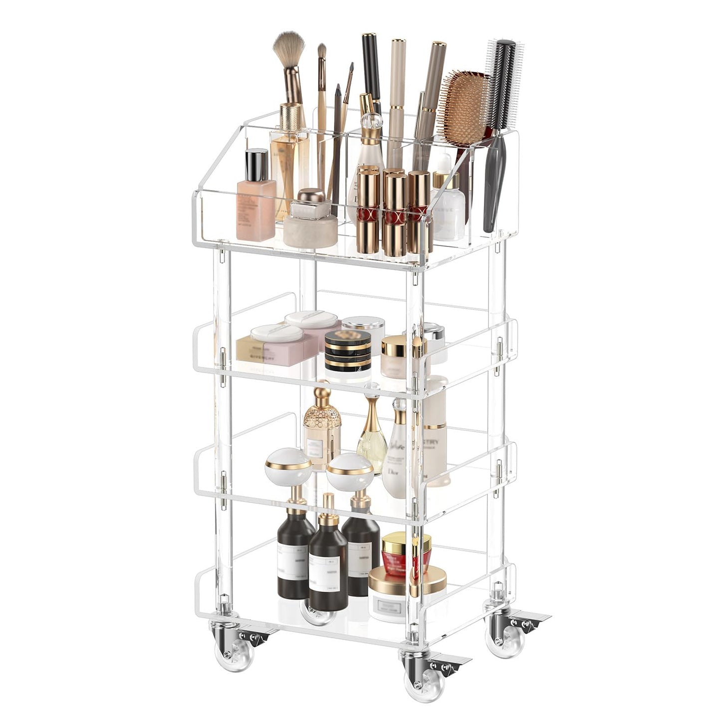 Aquiver Acrylic 4 Tier Makeup Organizer Cart - Small Rolling Vanity Cart
