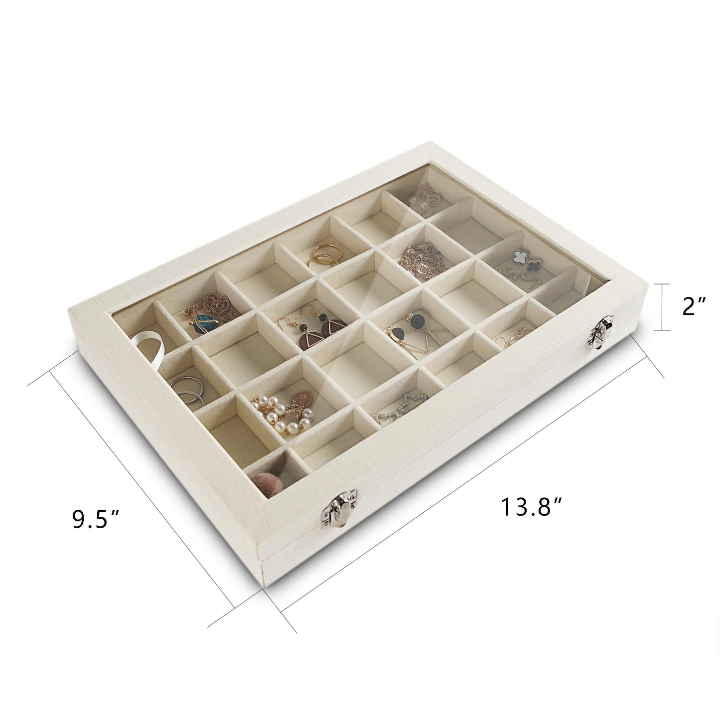 Frebeauty 24 Grid Earring Holder Organizer Tray, Jewelry Organizers and Storage for Drawer,Velvet Jewelry Display Storage for Earrings,Rings,Studs,10.5 x 6.5 x 1.2 Inches Gift for Women (Beige)