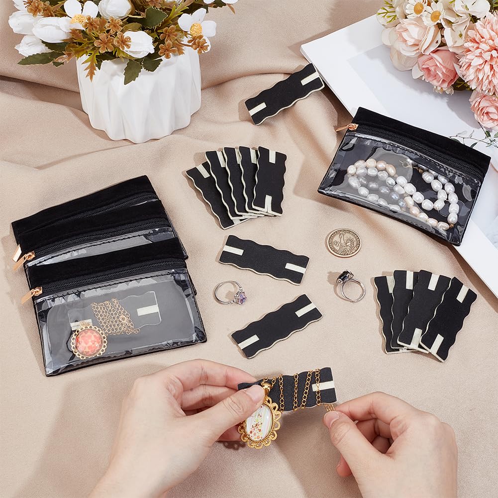 OLYCRAFT 10Pcs Black Portable Tangle-Free Necklaces Organizer with 4Pcs Bags Tangle-Free Jewelry Organizer Necklace Card Holder Universal Jewelry Storage Case for Home Travel Chain Necklaces Storage