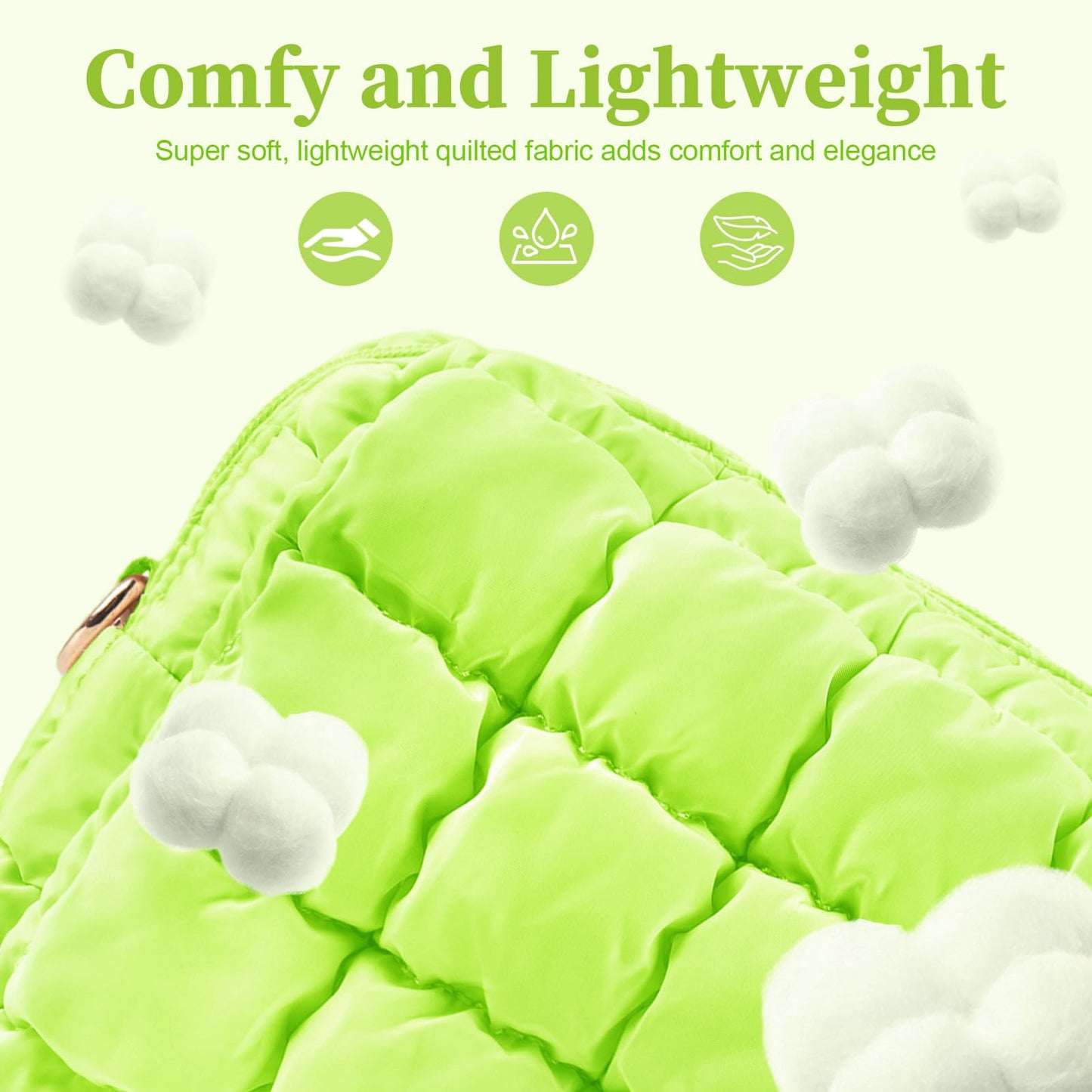 Puffer Quilted Makeup Bag Cosmetic Bags,Puffy Travel Toiletry Pouch for Women,Cute Checkered Zipper Bag Travel Essential,Portable Aesthetic Make up Organizer Bag for Gifts Work Daily(LightGreen,M)