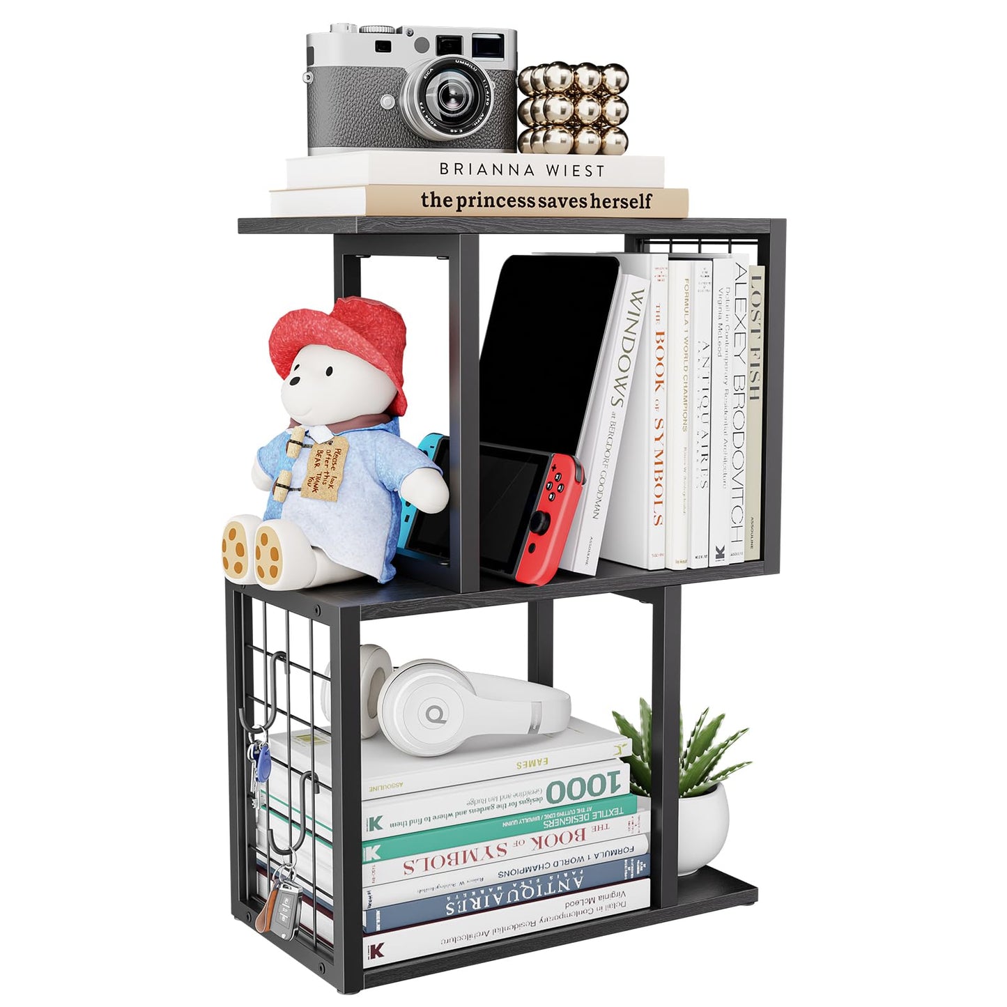 Vfelf Small Bookshelf Desk Organizer，3-Tier Shelf for Top of Desk Workspace Organizers for Office Accessories, Black