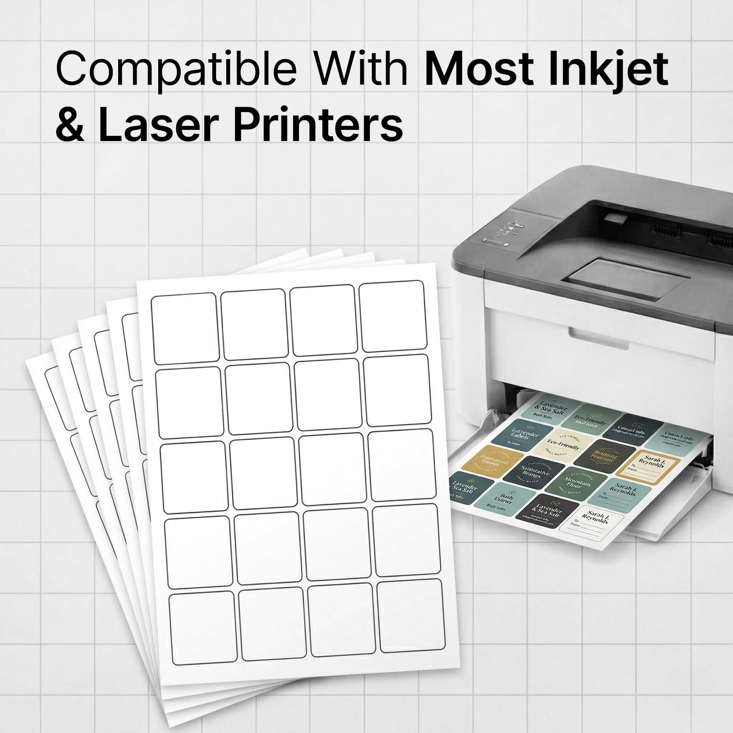2" X 2" Matte White Printable Labels (100 Sheets, 2000 Stickers) Custom Labels, Logo Stickers, QR Codes for Laser & Inkjet Printers - Spartan Industrial Template S002