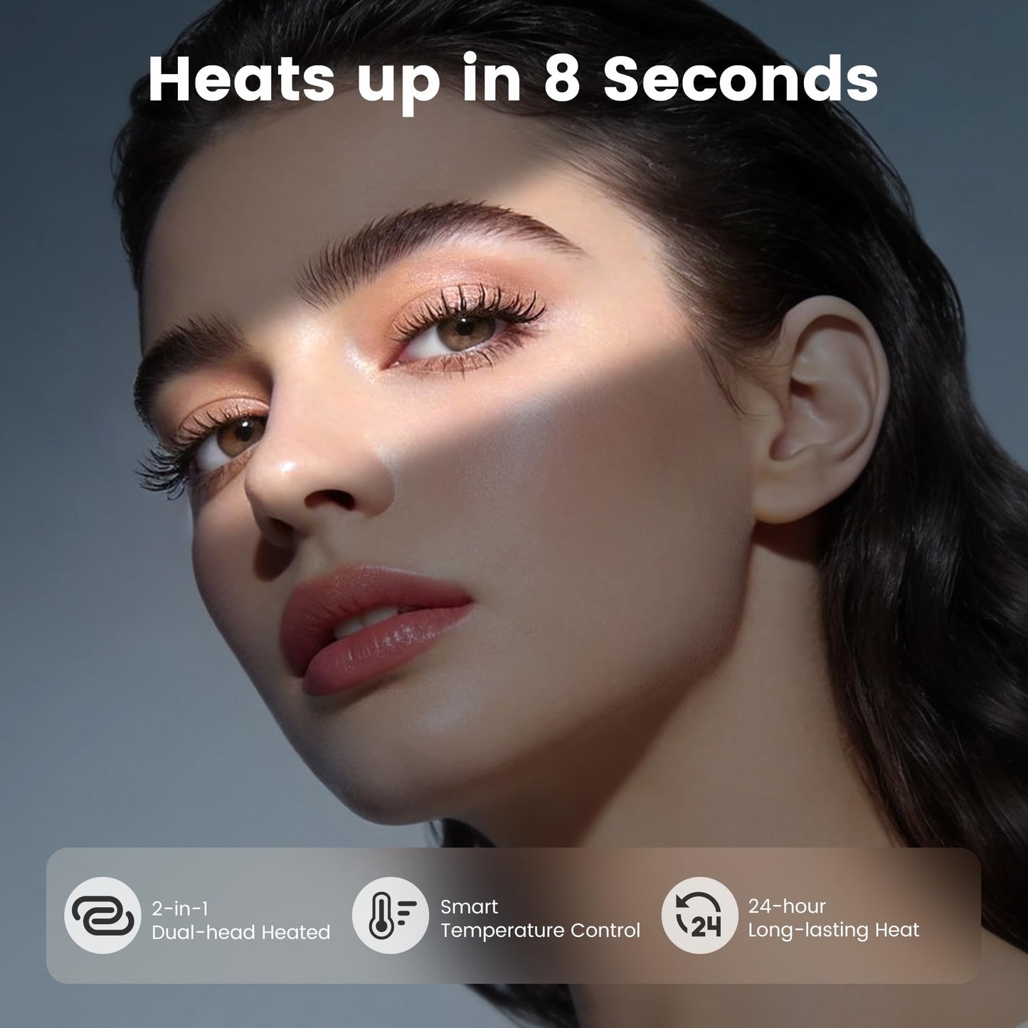Heated Eyelash Curler Dual Head, Electric Eyelash Curler with 5 Adjustable Temperature, USB-C Rechargeable lash Curler 8s Fast Heating 24H Long Lasting Lash Curls to Style Natural Eyelashes