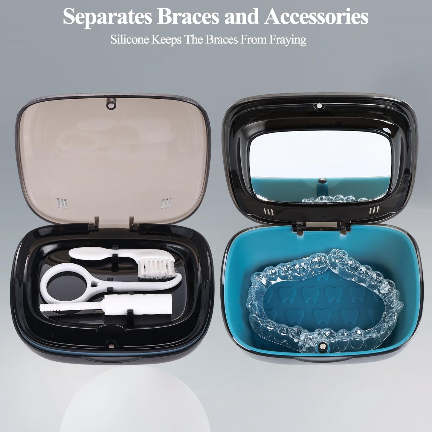 Double Layer Aligner Case Retainer Case With Mirror, Retainer Holder With Remover Tool And Cleaning Brush With Vent Holes Compatible With Aligner Case, Retainer Case,Orthodontic Supplies Case
