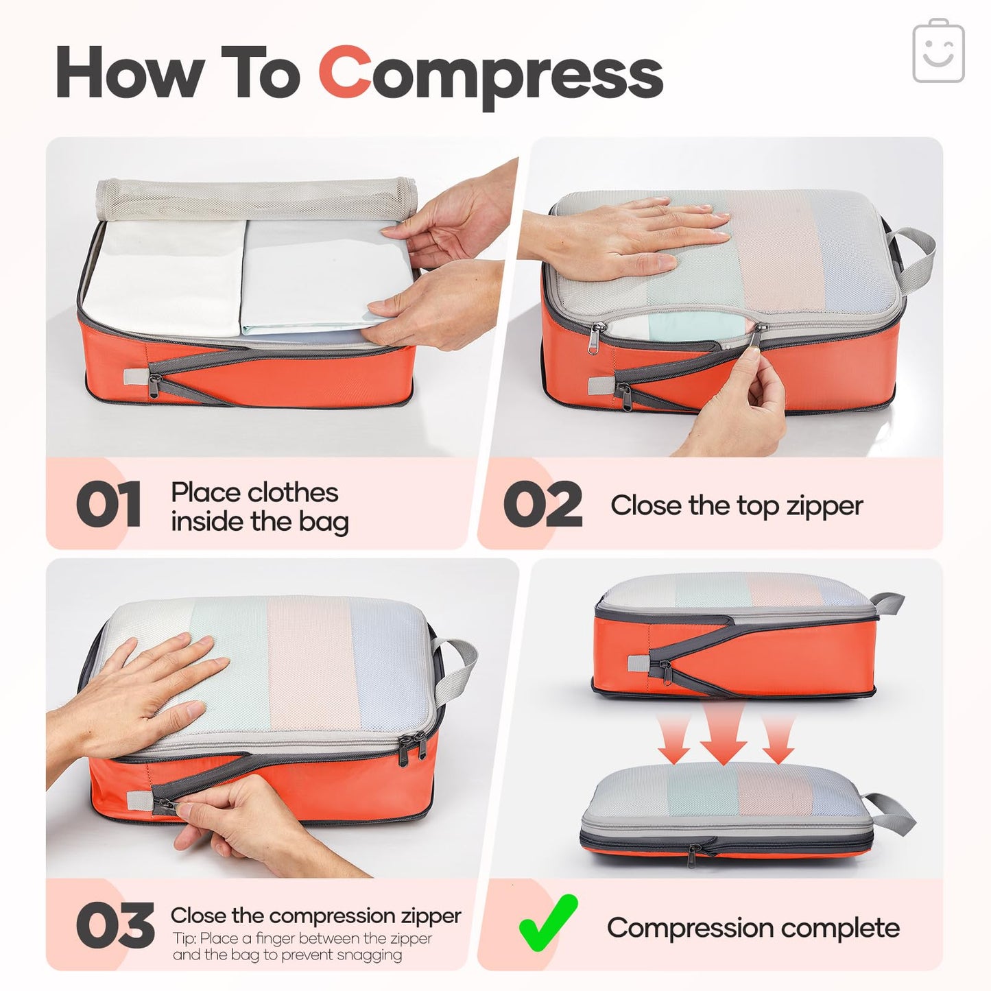 Veken 9/11 Set Compression Packing Cubes for Travel Essentials,Compressible Expandable Large Luggage Suitcase Organizer Bags for Clothing,Space Saver Bags with Over 1000 pcs of Mesh Holes(Orange)