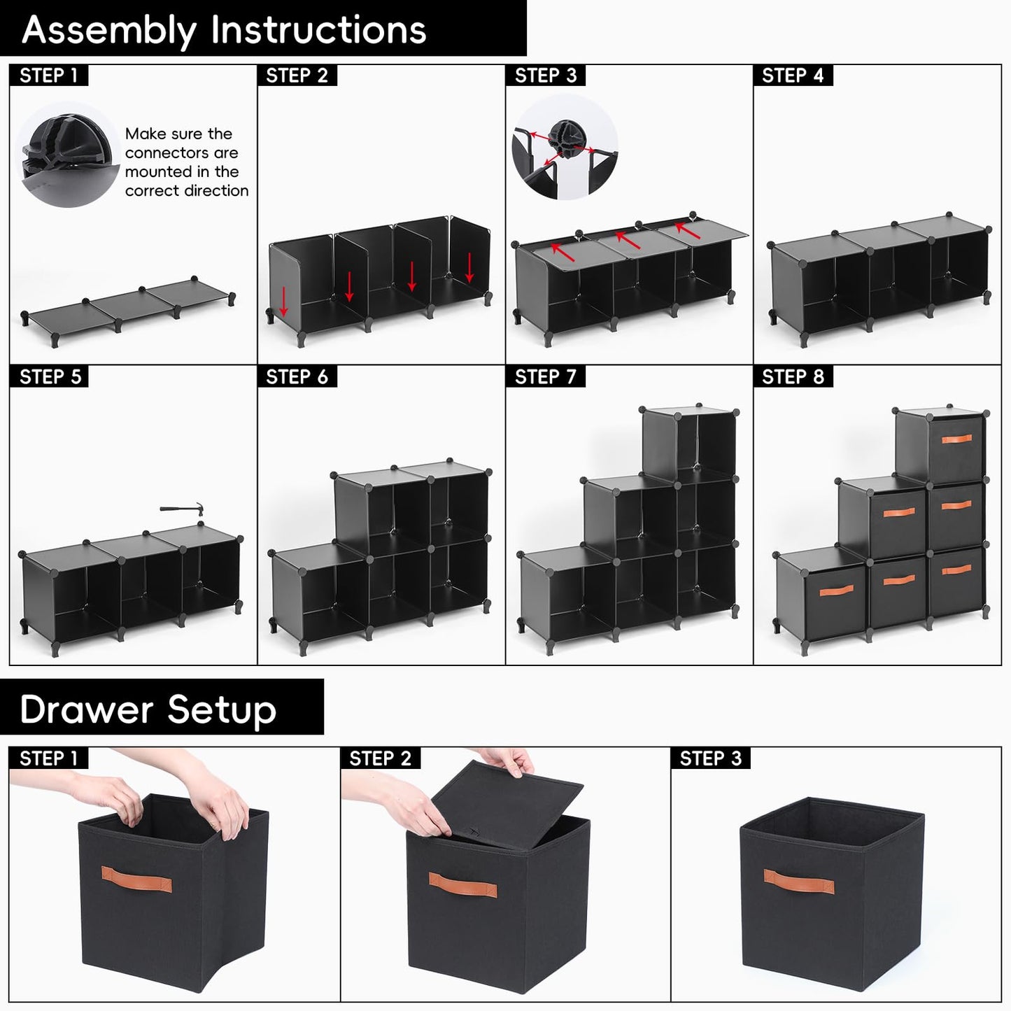 Snuvid Cube Storage Organizer with Storage Bins, 6-Cube Shelves Units with 6 Organizer Bins, DIY Plastic Storage Shelves with Mallet, Closet Clothes Storage Shelves for Home, Bedroom, Living Room