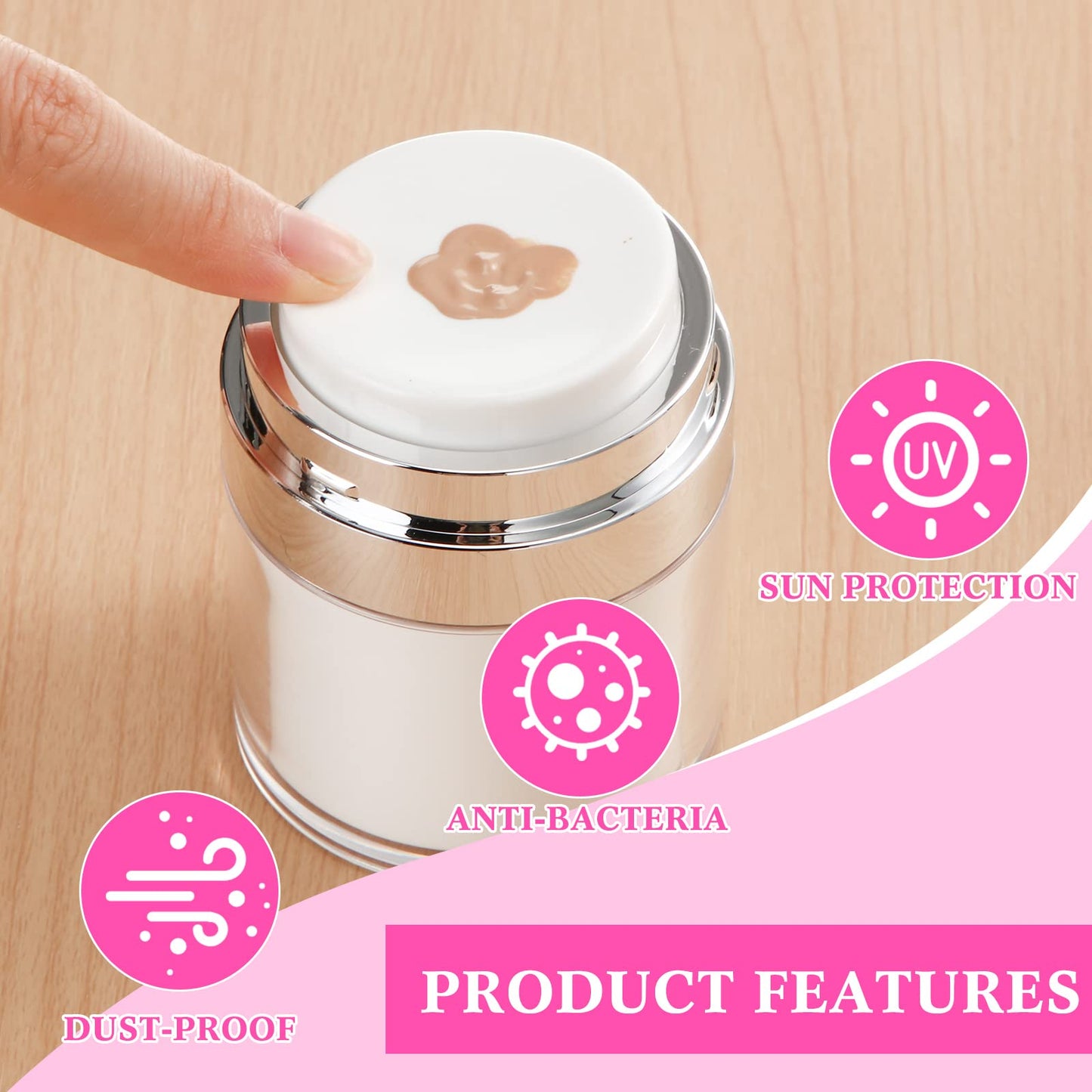 4 Pack Empty Airless Pump Jar Acrylic Airless Cosmetic Container Portable Refillable Travel Size Cream Vacuum Bottle Lotion Jar with Pump Lid for Skincare Cream, White(1.7 oz)