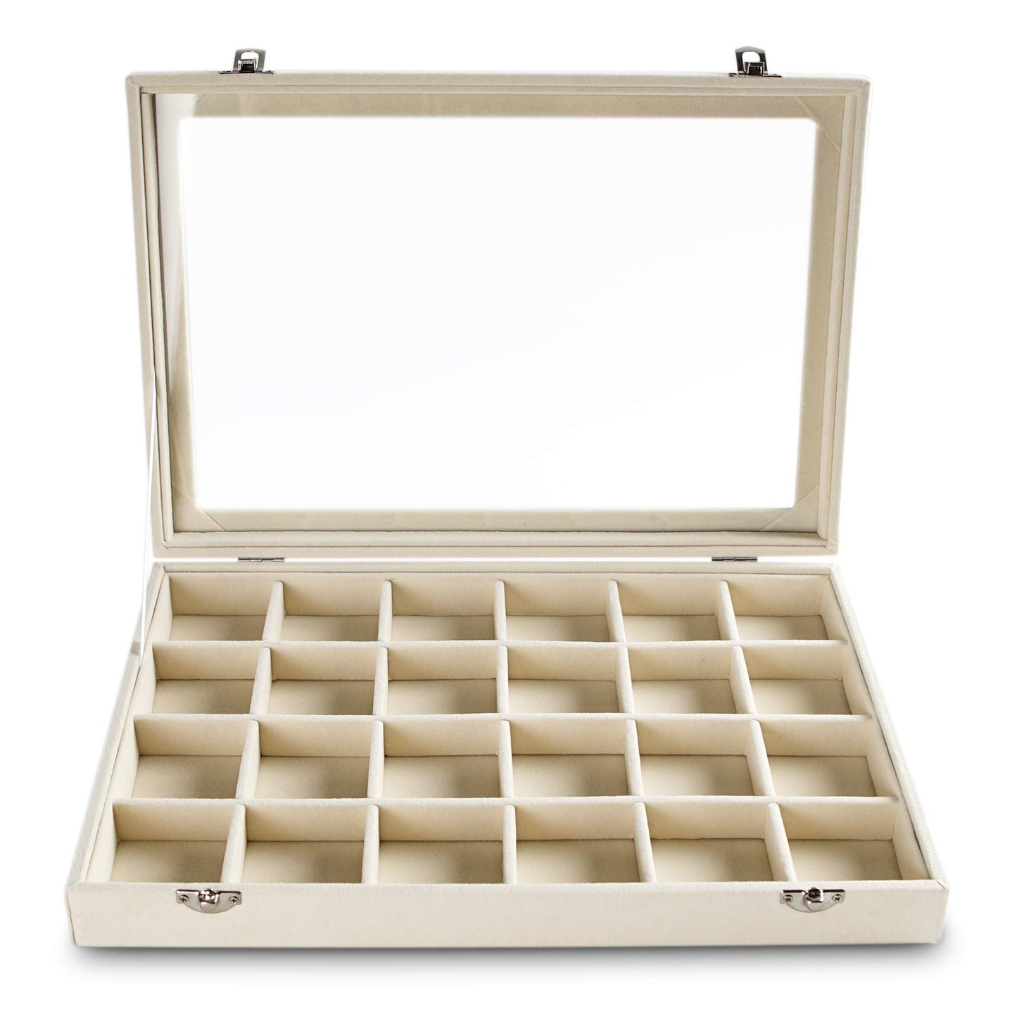 Frebeauty 24 Grid Earring Holder Organizer Tray, Jewelry Organizers and Storage for Drawer,Velvet Jewelry Display Storage for Earrings,Rings,Studs,10.5 x 6.5 x 1.2 Inches Gift for Women (Beige)
