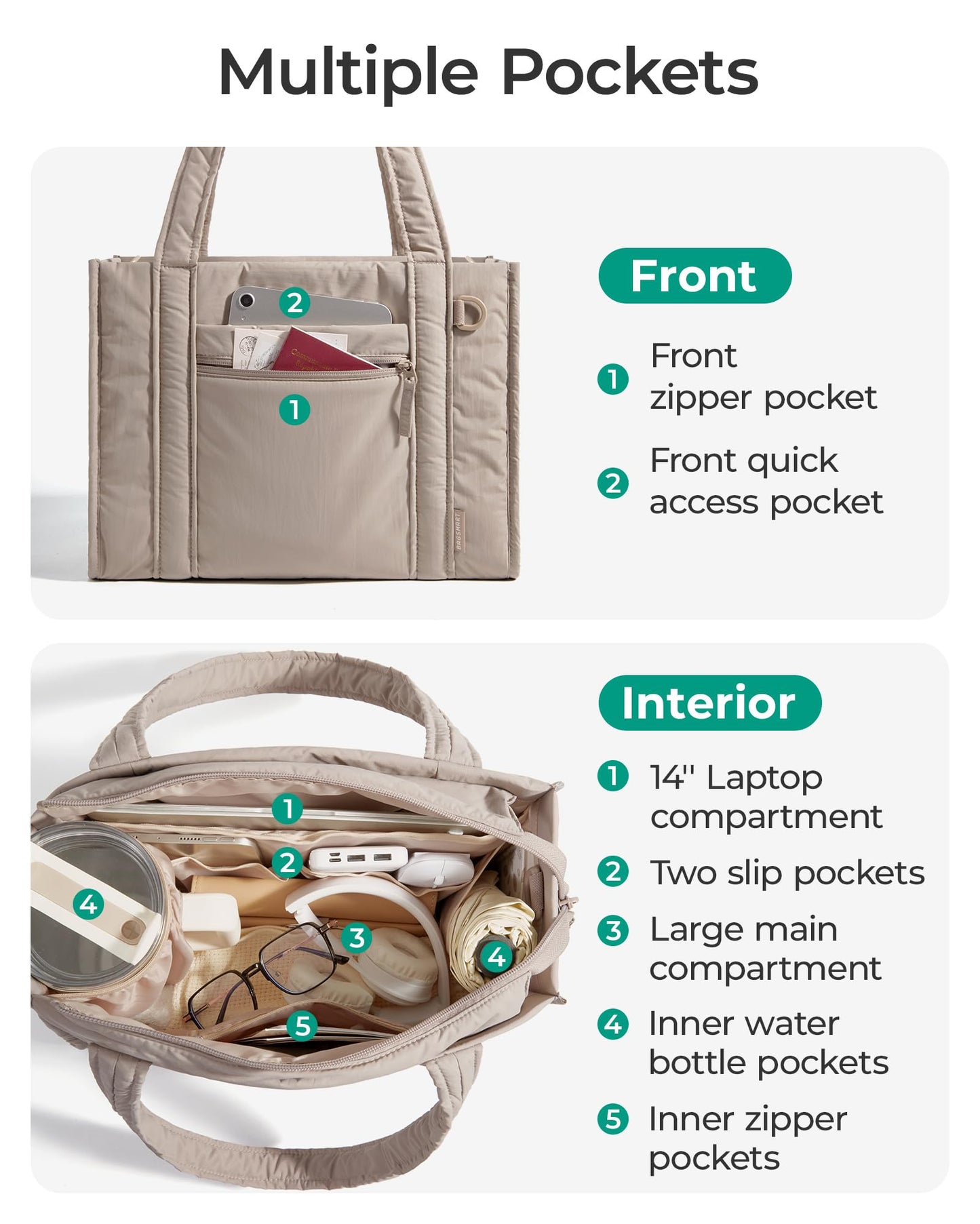 BAGSMART Boxy Tote Bag for Women, Crossbody Bag with Zipper, Crush Bow Purses for Travel Work College, Cream, Small